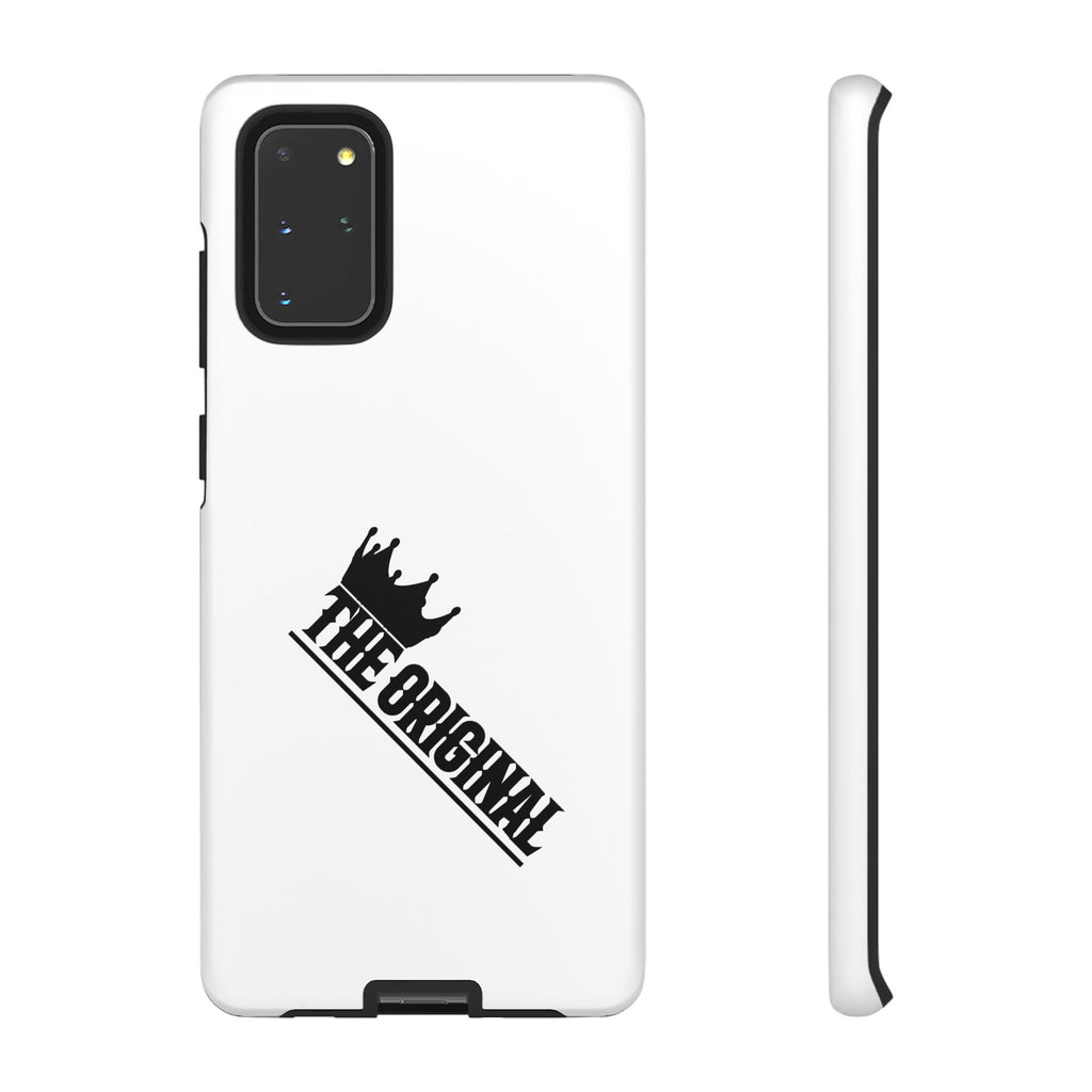 White Christian phone case with black The Original print – durable dual-layer protection with faith-based style