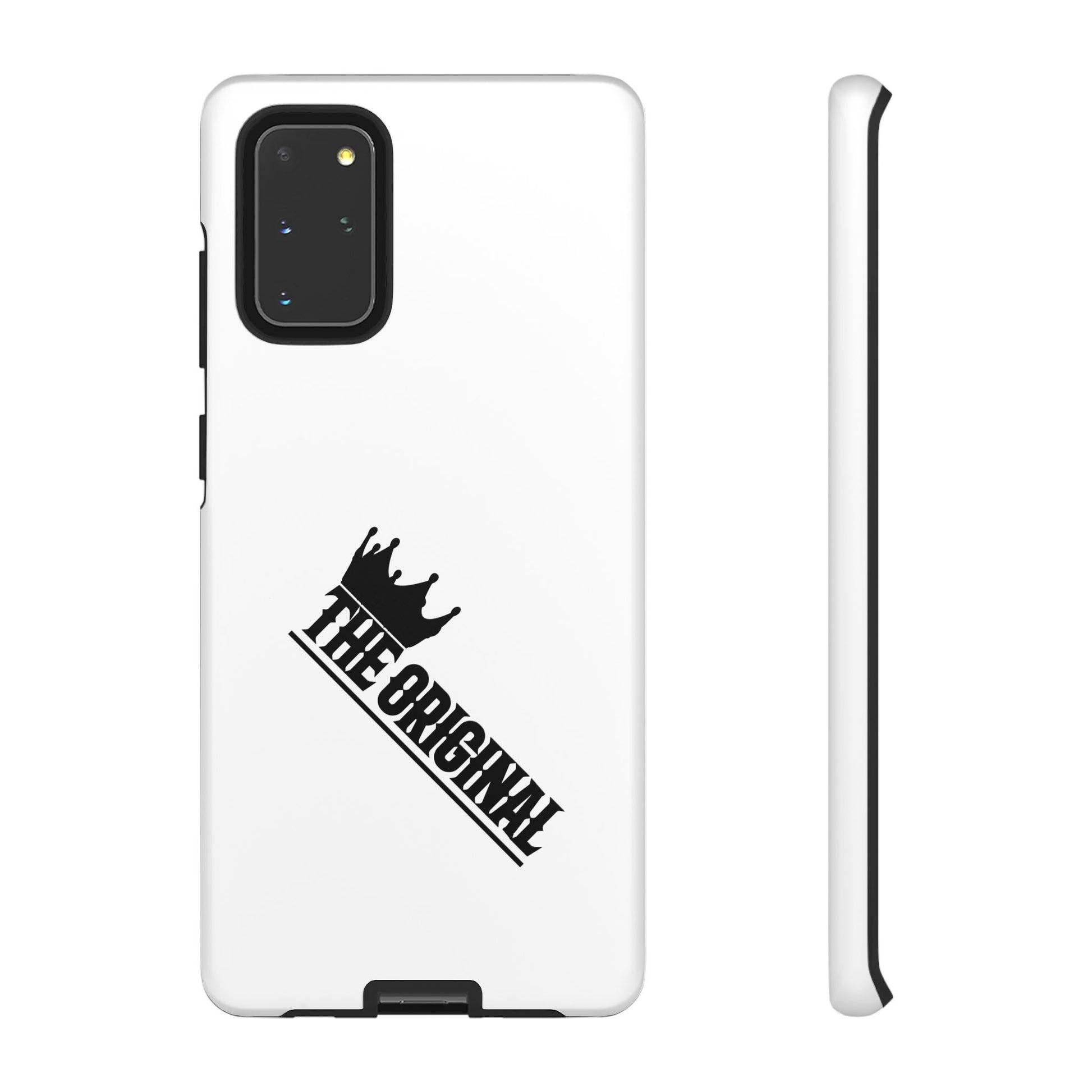 White Christian phone case with black The Original print – durable dual-layer protection with faith-based style