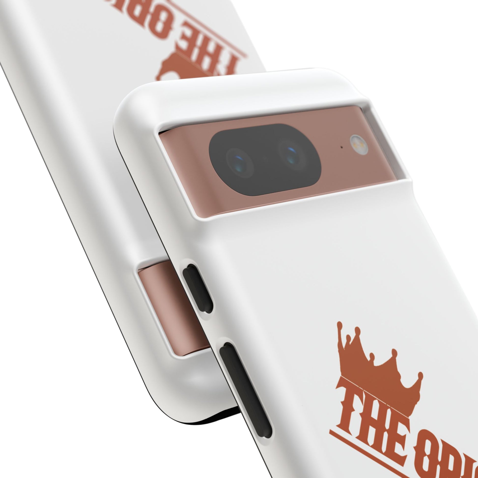 White phone case with red THE ORIGINAL brand text – Christian streetwear style