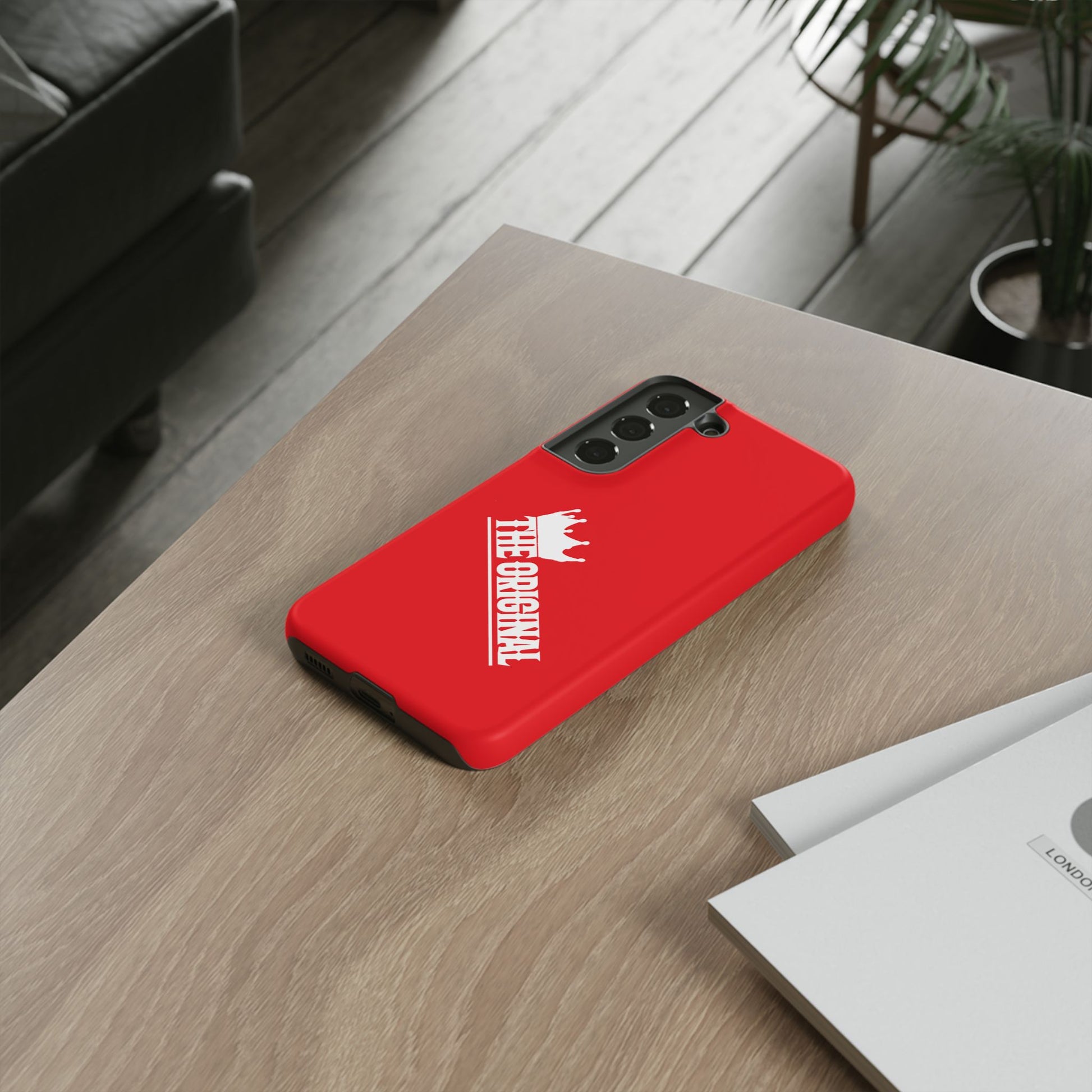 Red phone case with white THE ORIGINAL logo – Christian streetwear style
