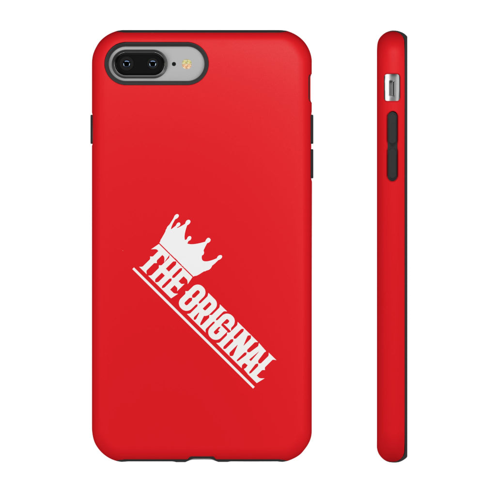 Red phone case with white THE ORIGINAL logo – Christian streetwear style