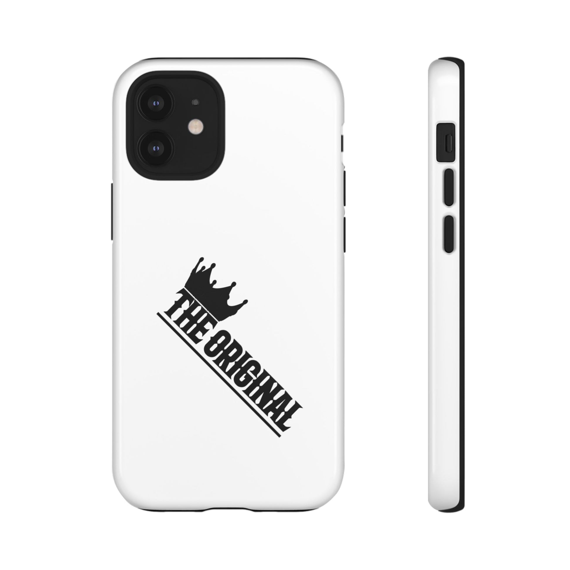 White Christian phone case with black The Original print – durable dual-layer protection with faith-based style