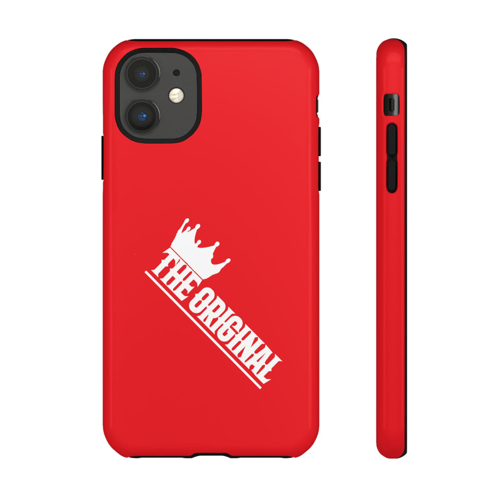 Red phone case with white THE ORIGINAL logo – Christian streetwear style