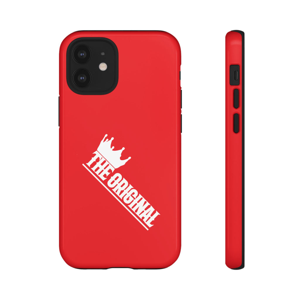 Red phone case with white THE ORIGINAL logo – Christian streetwear style