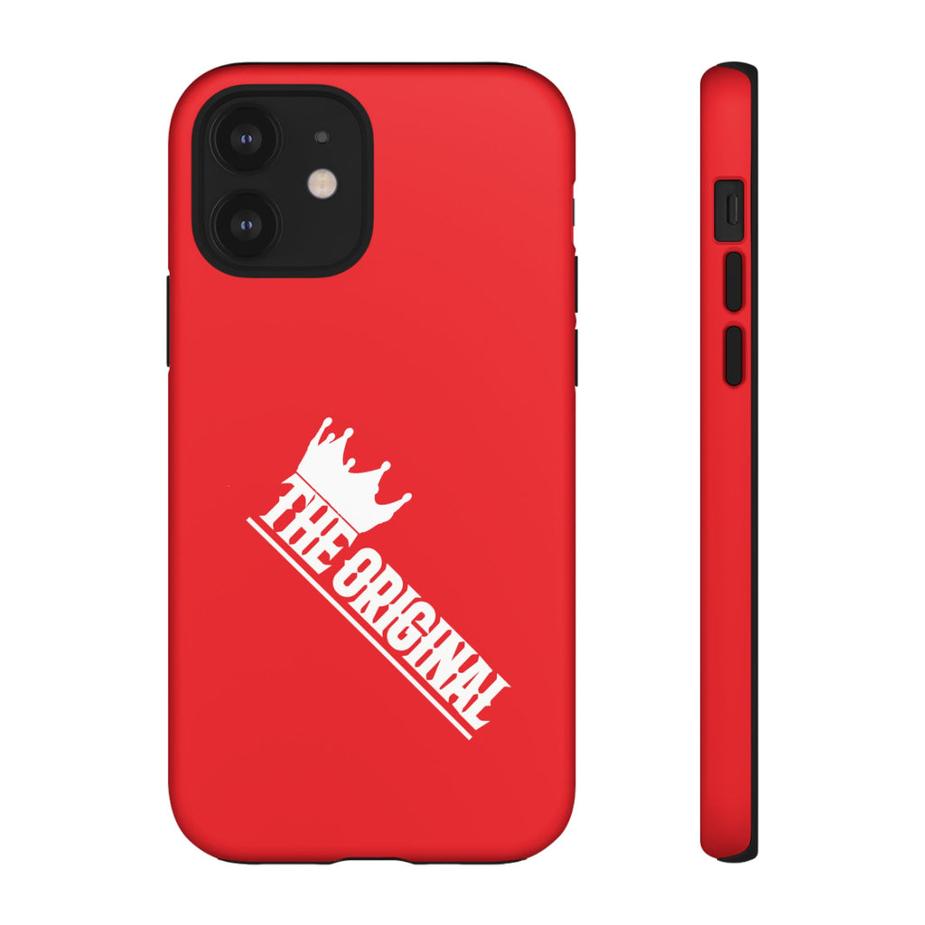 Red phone case with white THE ORIGINAL logo – Christian streetwear style