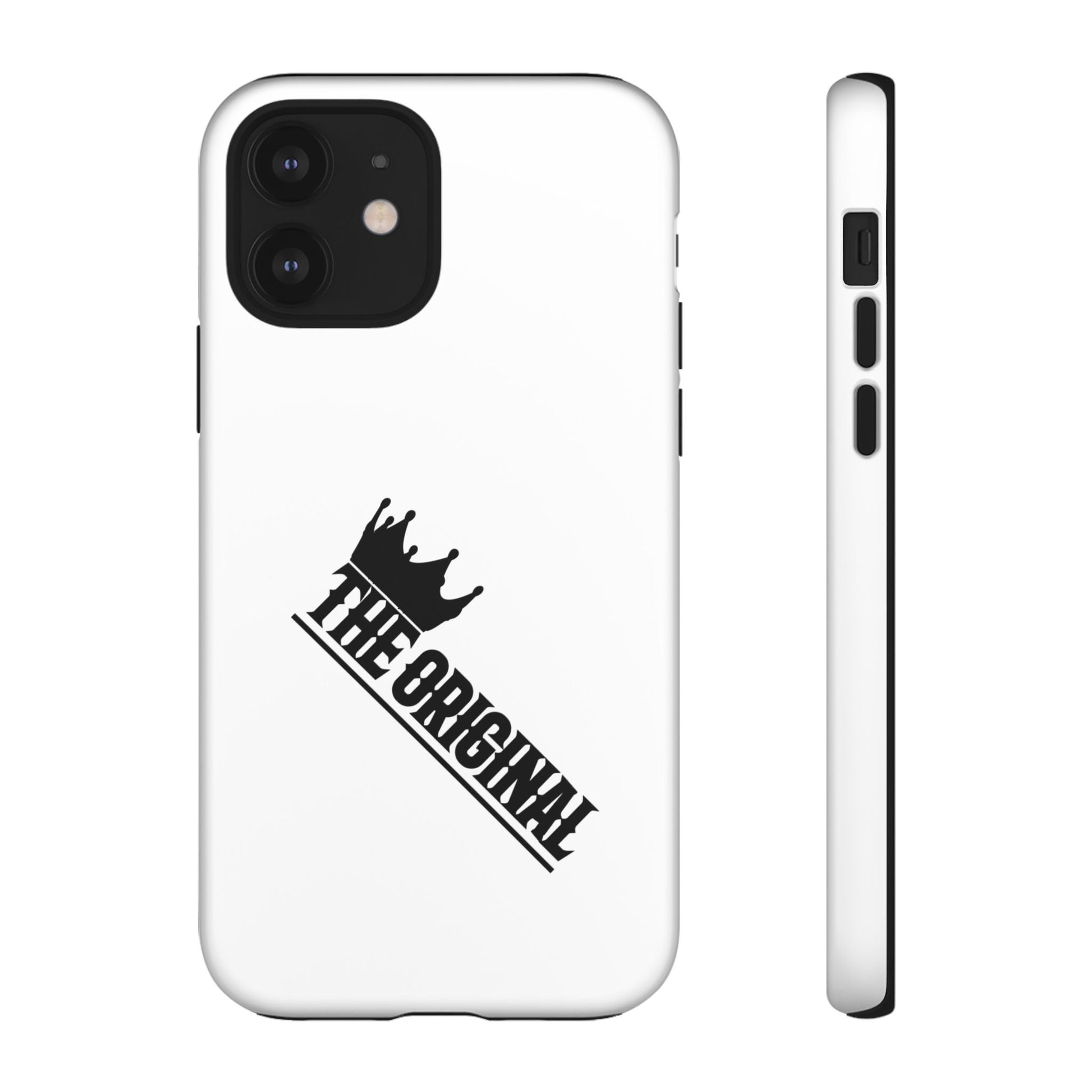 White Christian phone case with black The Original print – durable dual-layer protection with faith-based style