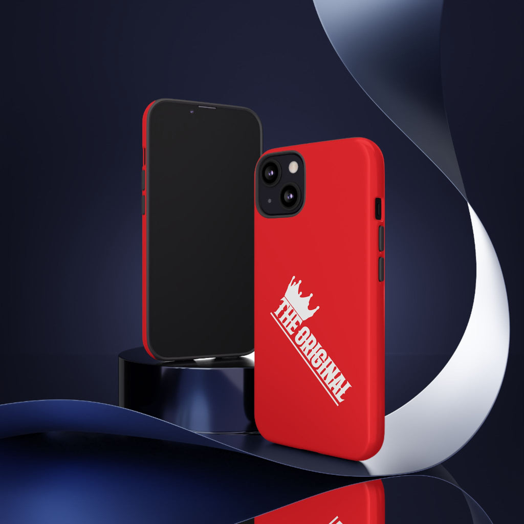 Red phone case with white THE ORIGINAL logo – Christian streetwear style