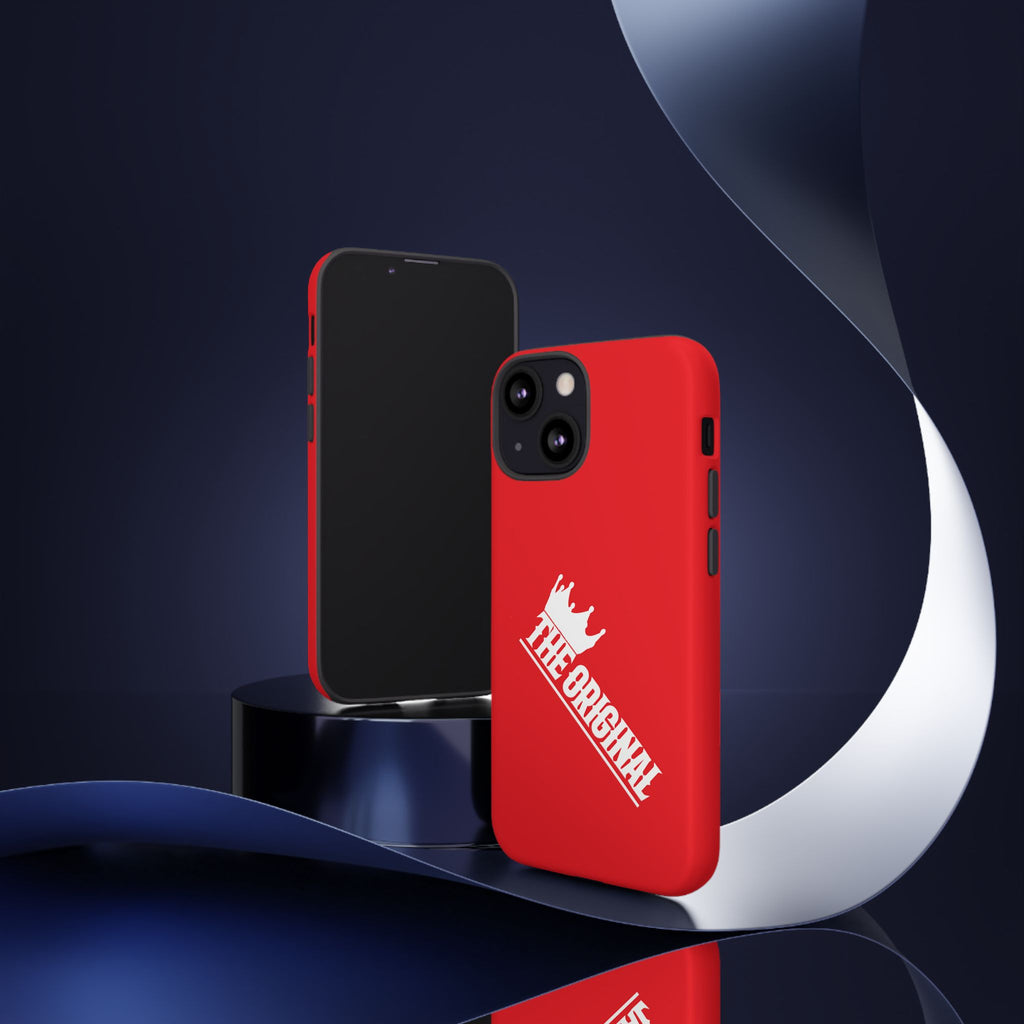 Red phone case with white THE ORIGINAL logo – Christian streetwear style