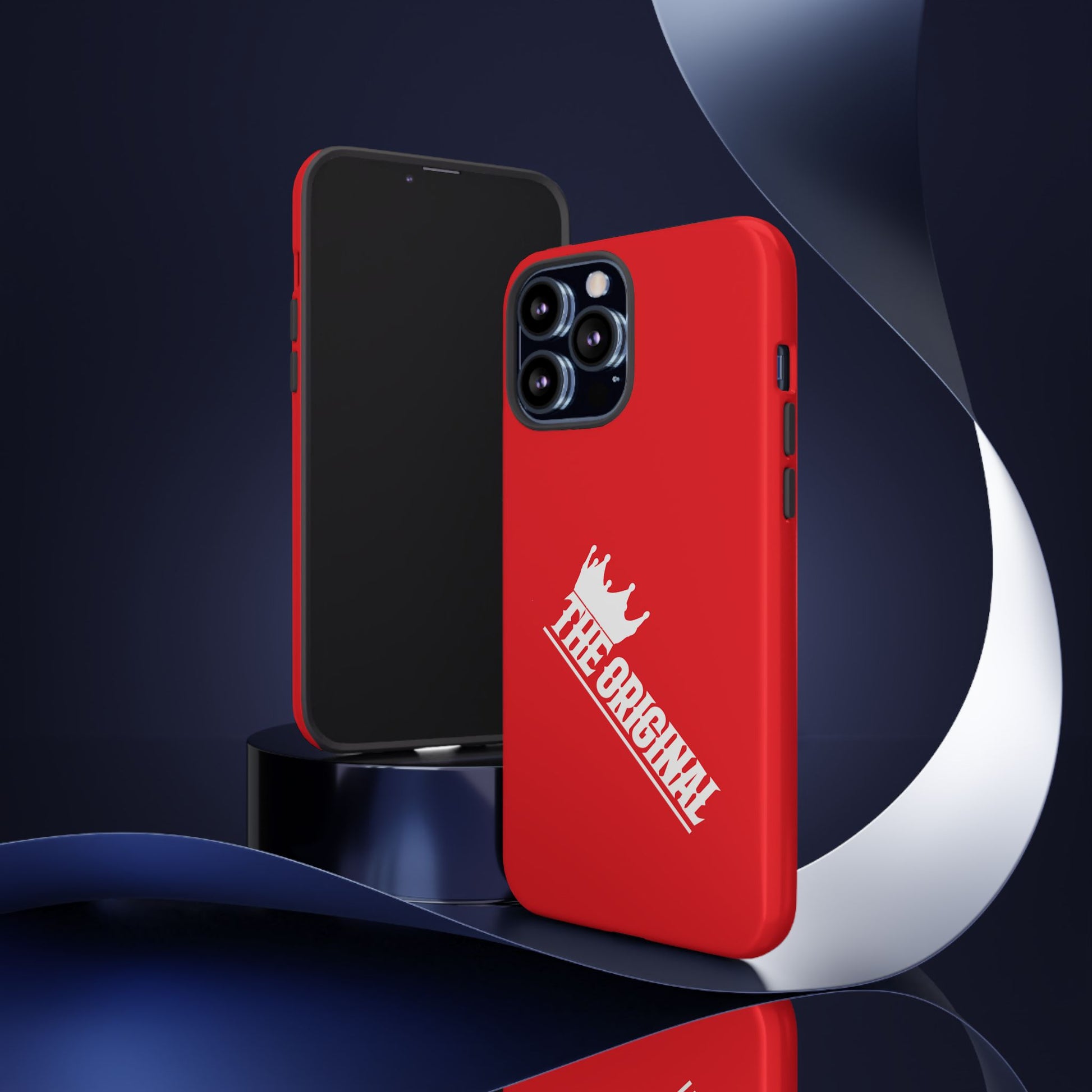 Red phone case with white THE ORIGINAL logo – Christian streetwear style