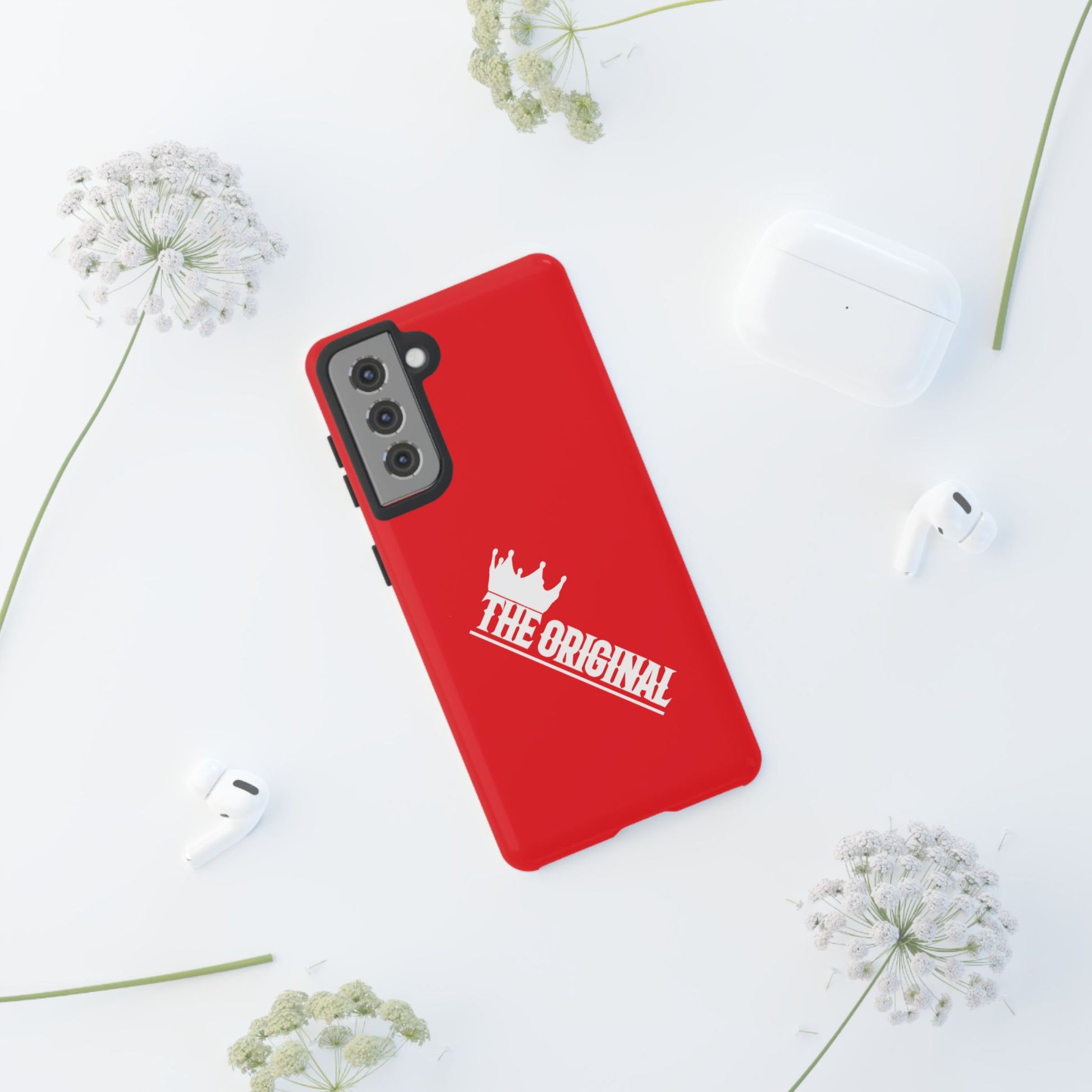Red phone case with white THE ORIGINAL logo – Christian streetwear style