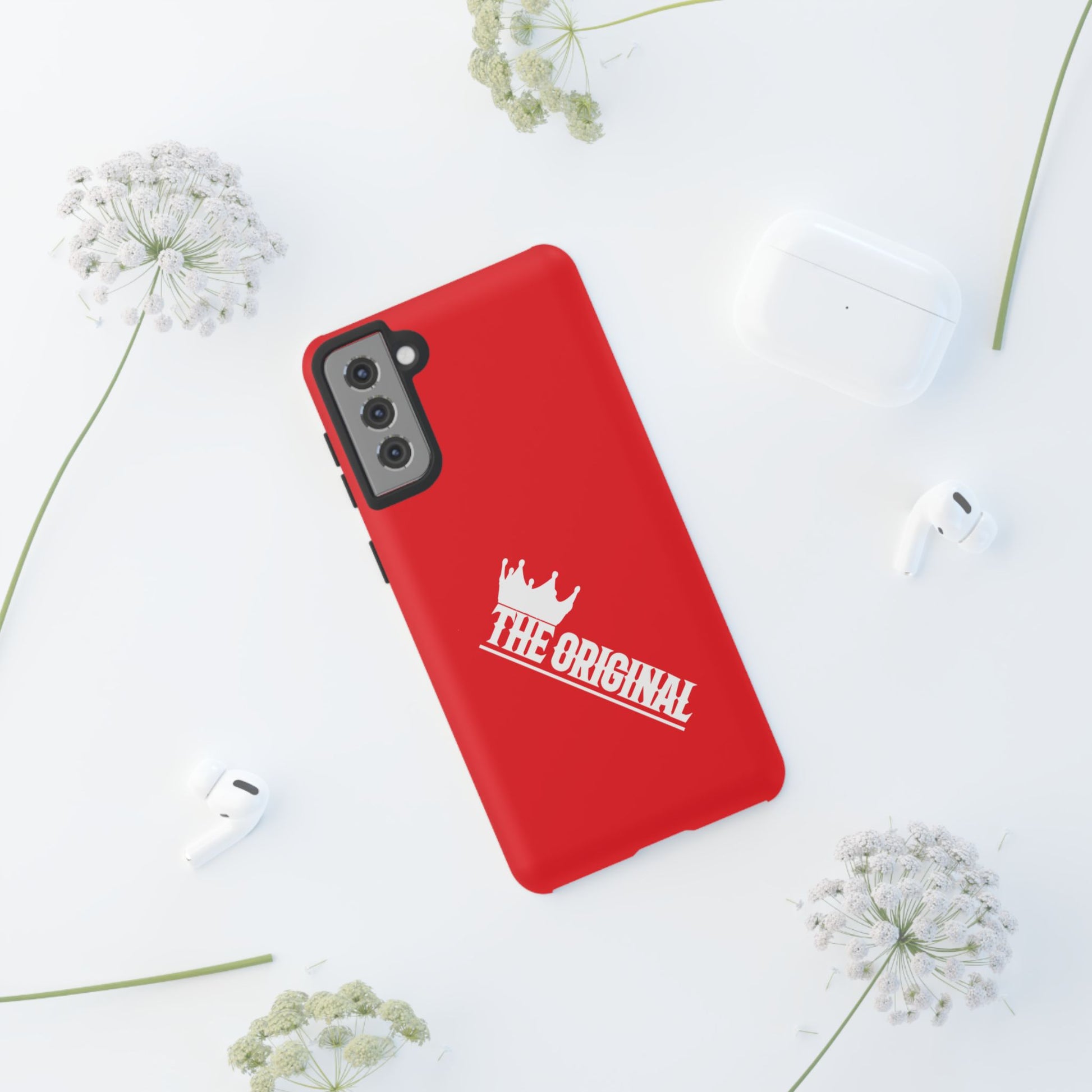 Red phone case with white THE ORIGINAL logo – Christian streetwear style