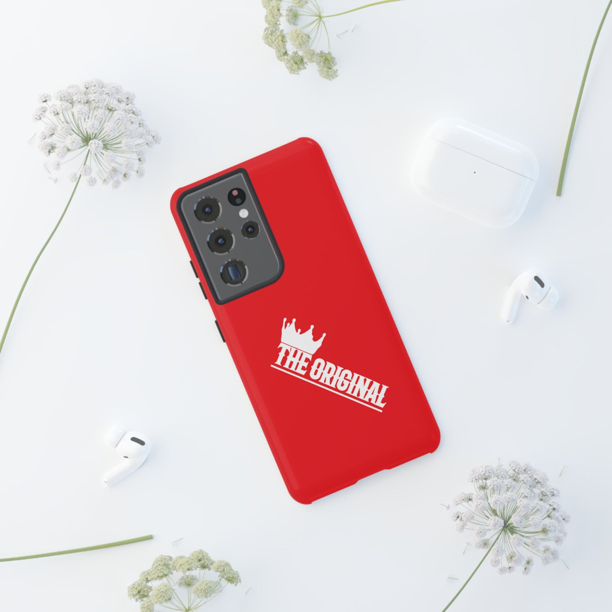 Red phone case with white THE ORIGINAL logo – Christian streetwear style