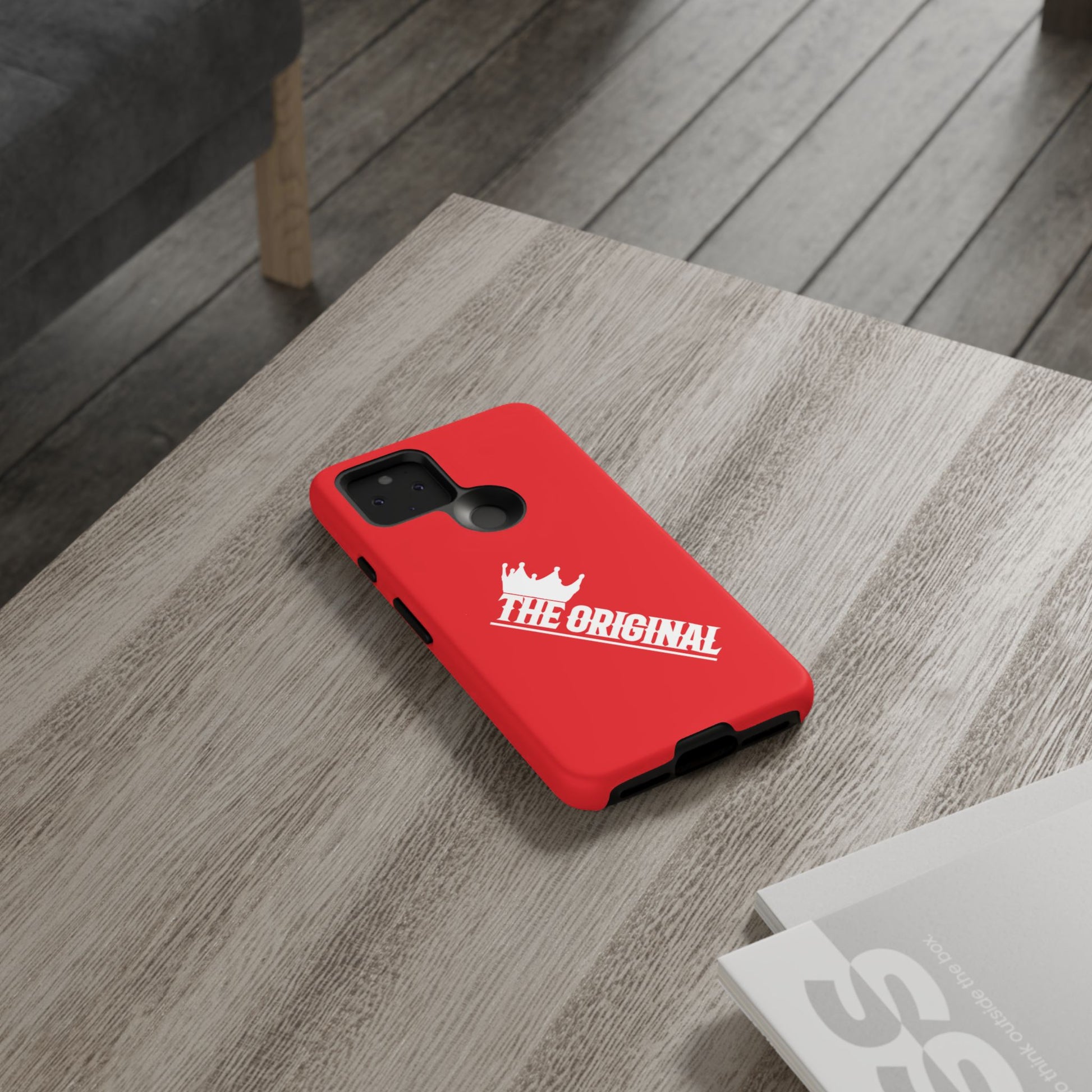 Red phone case with white THE ORIGINAL logo – Christian streetwear style