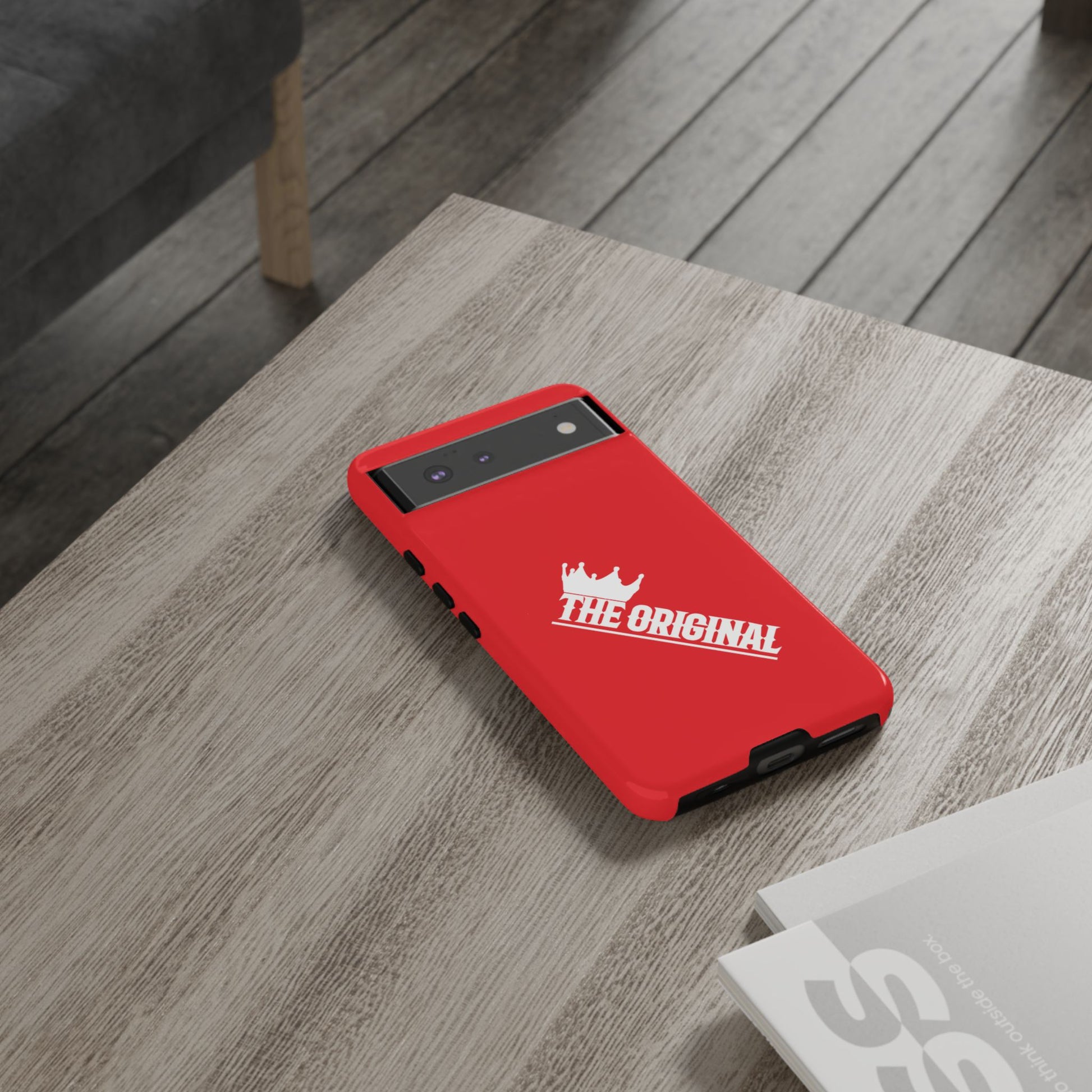 Red phone case with white THE ORIGINAL logo – Christian streetwear style