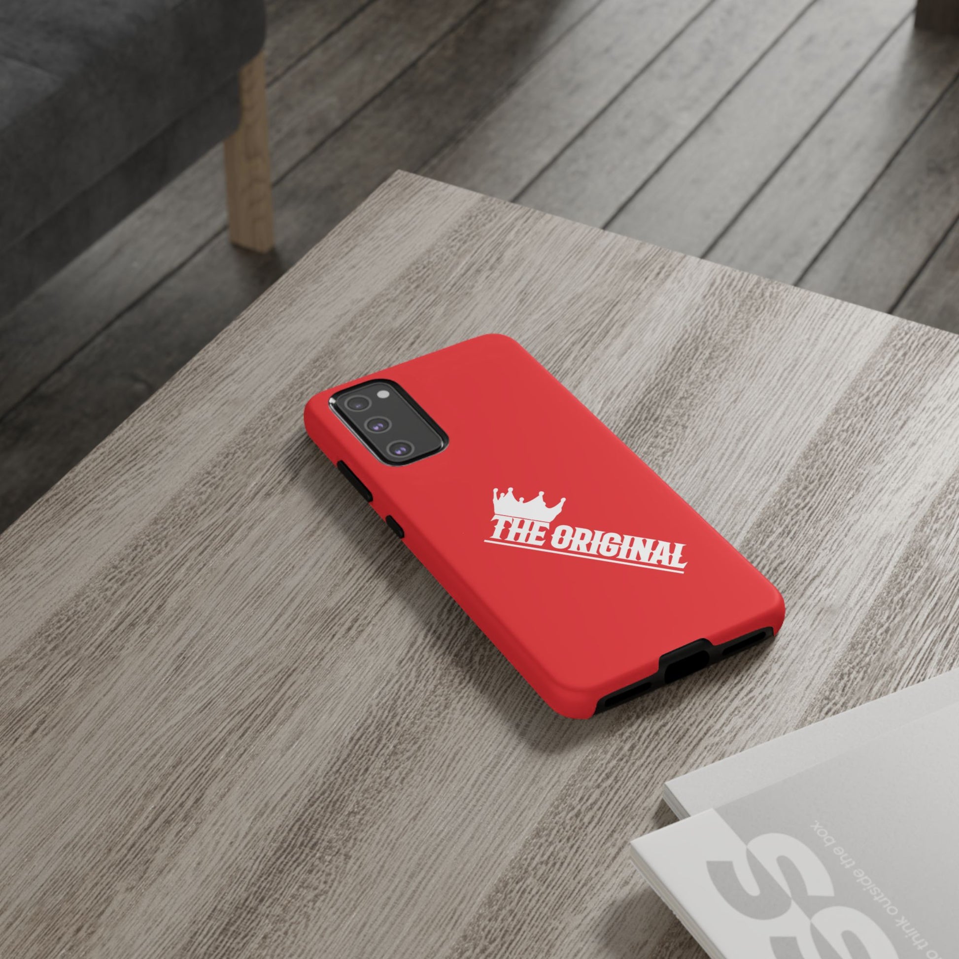 Red phone case with white THE ORIGINAL logo – Christian streetwear style