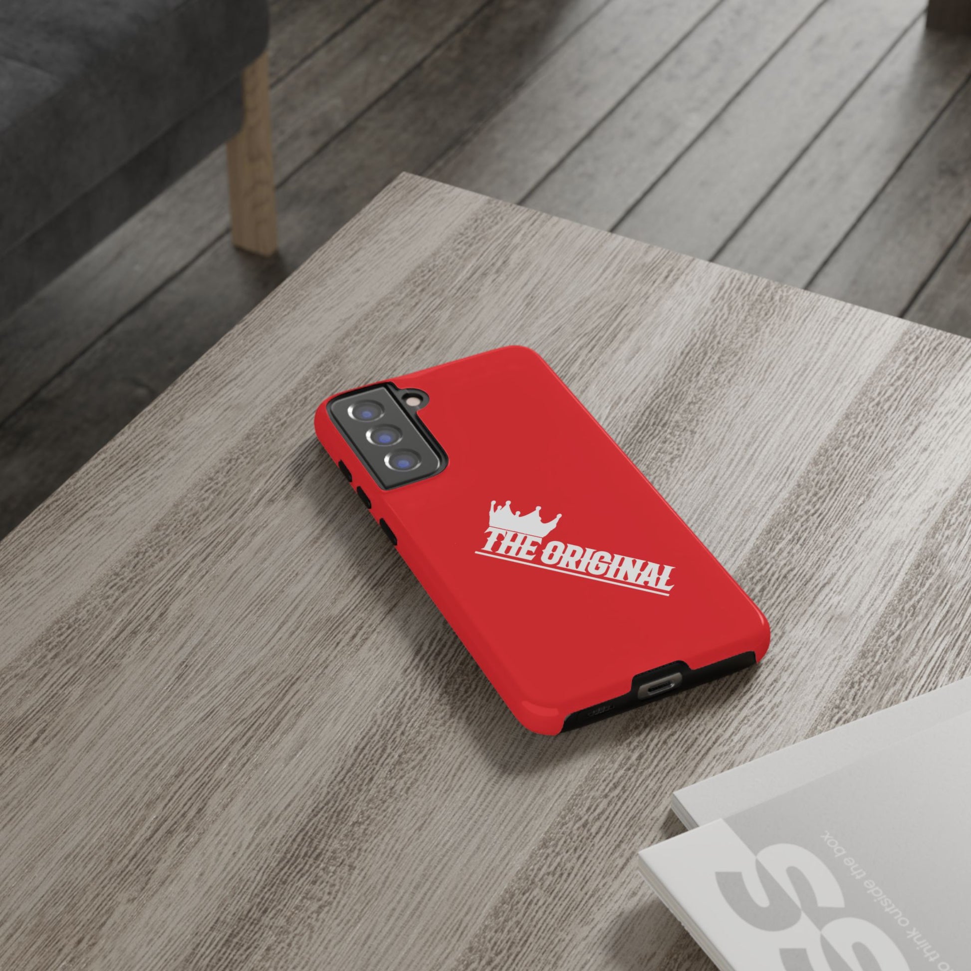Red phone case with white THE ORIGINAL logo – Christian streetwear style