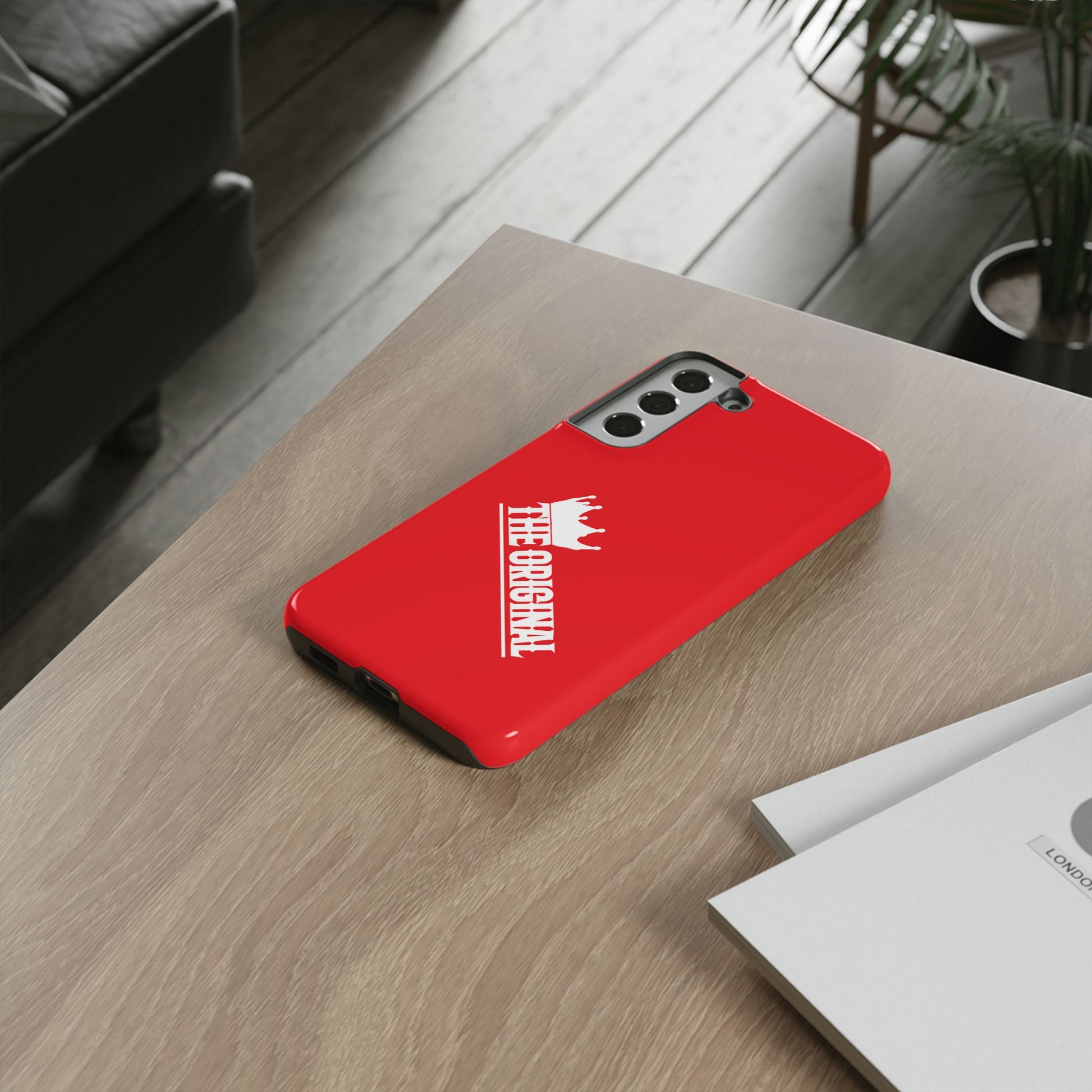 Red phone case with white THE ORIGINAL logo – Christian streetwear style