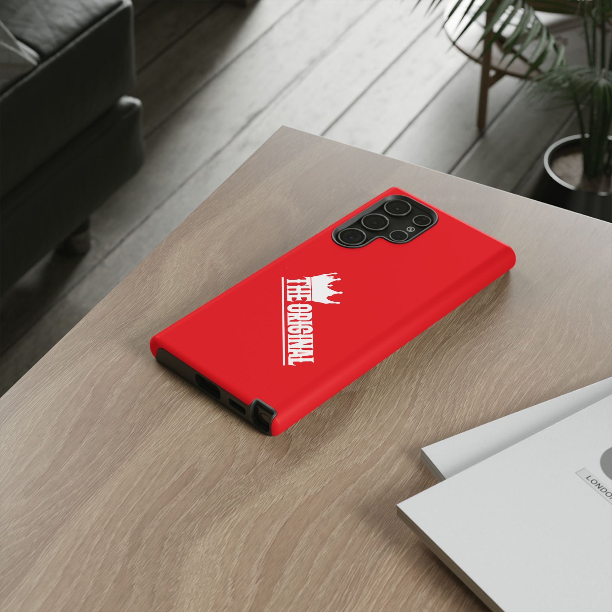 Red phone case with white THE ORIGINAL logo – Christian streetwear style