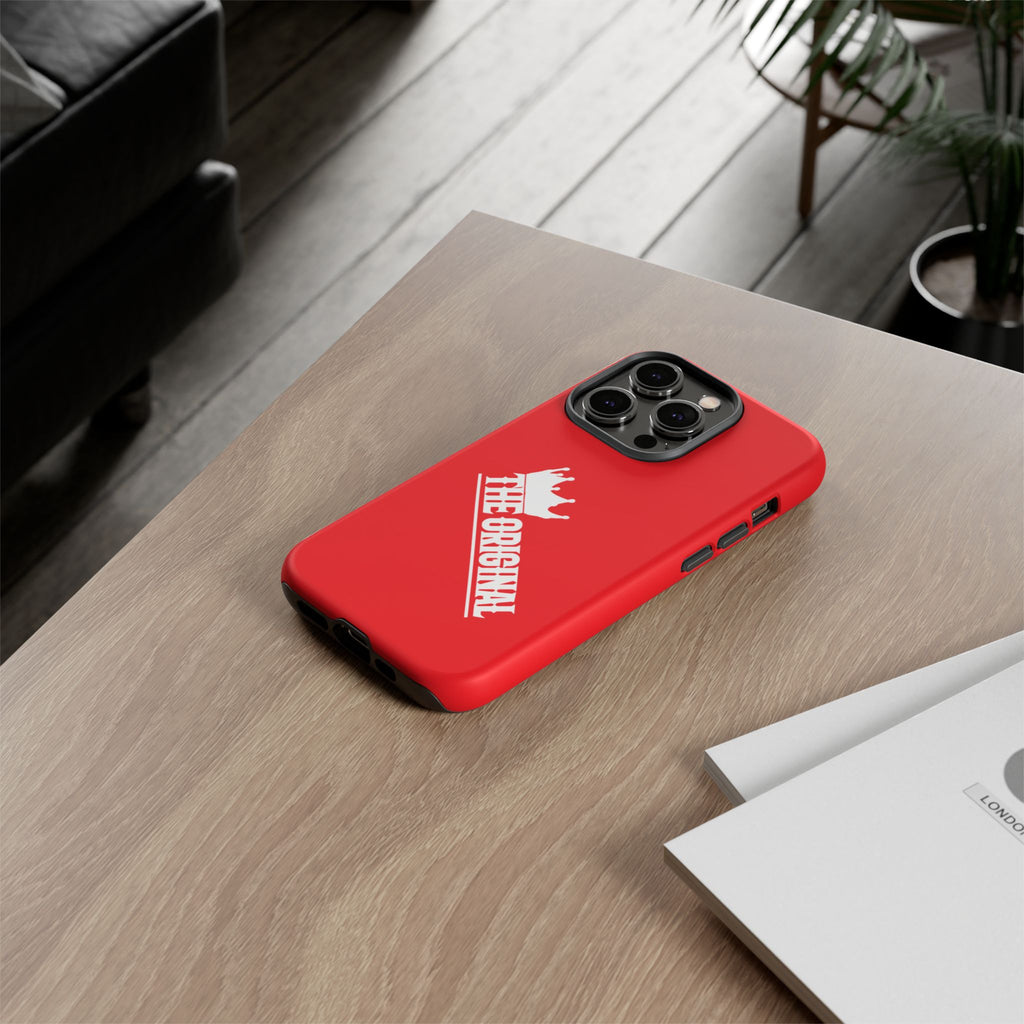 Red phone case with white THE ORIGINAL logo – Christian streetwear style