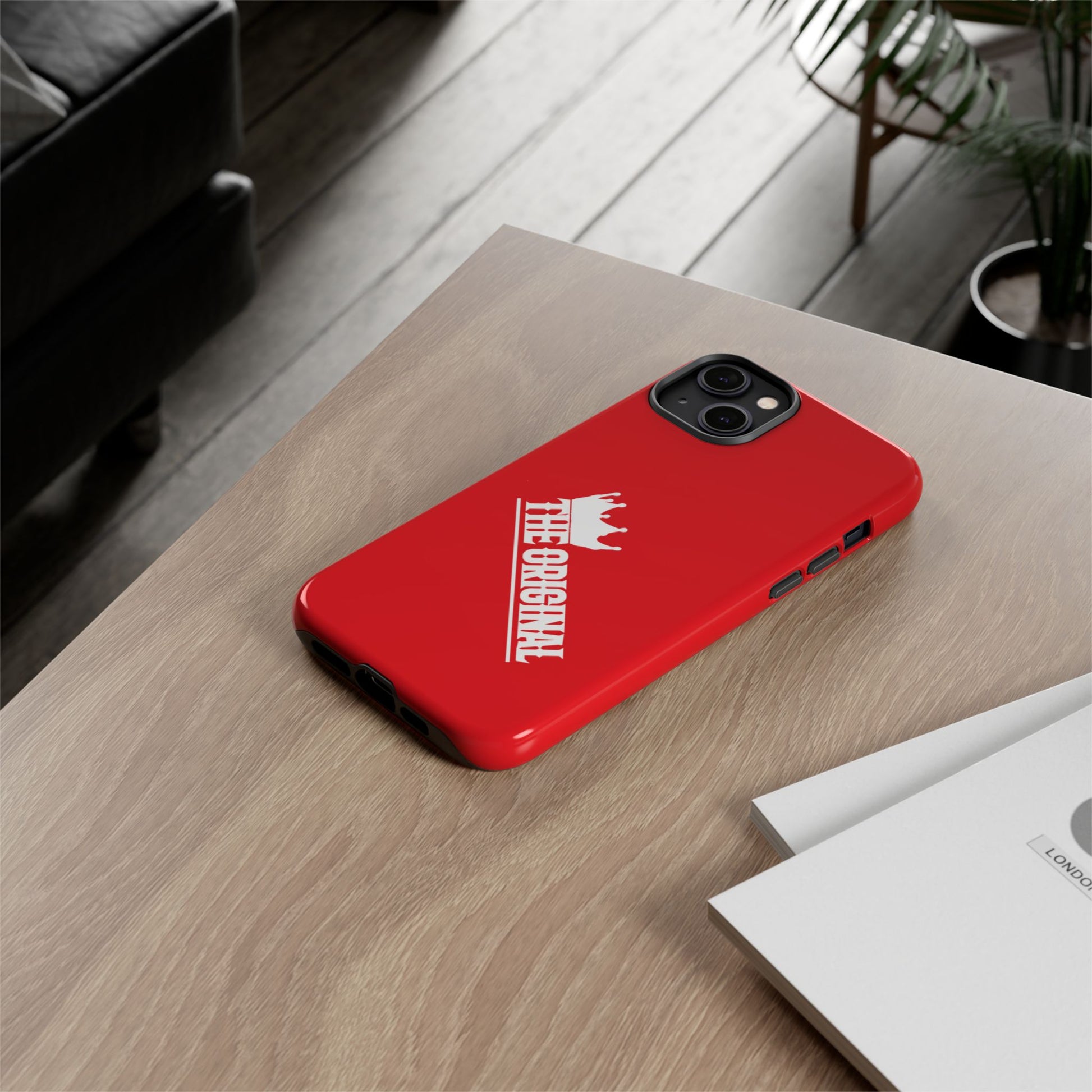 Red phone case with white THE ORIGINAL logo – Christian streetwear style