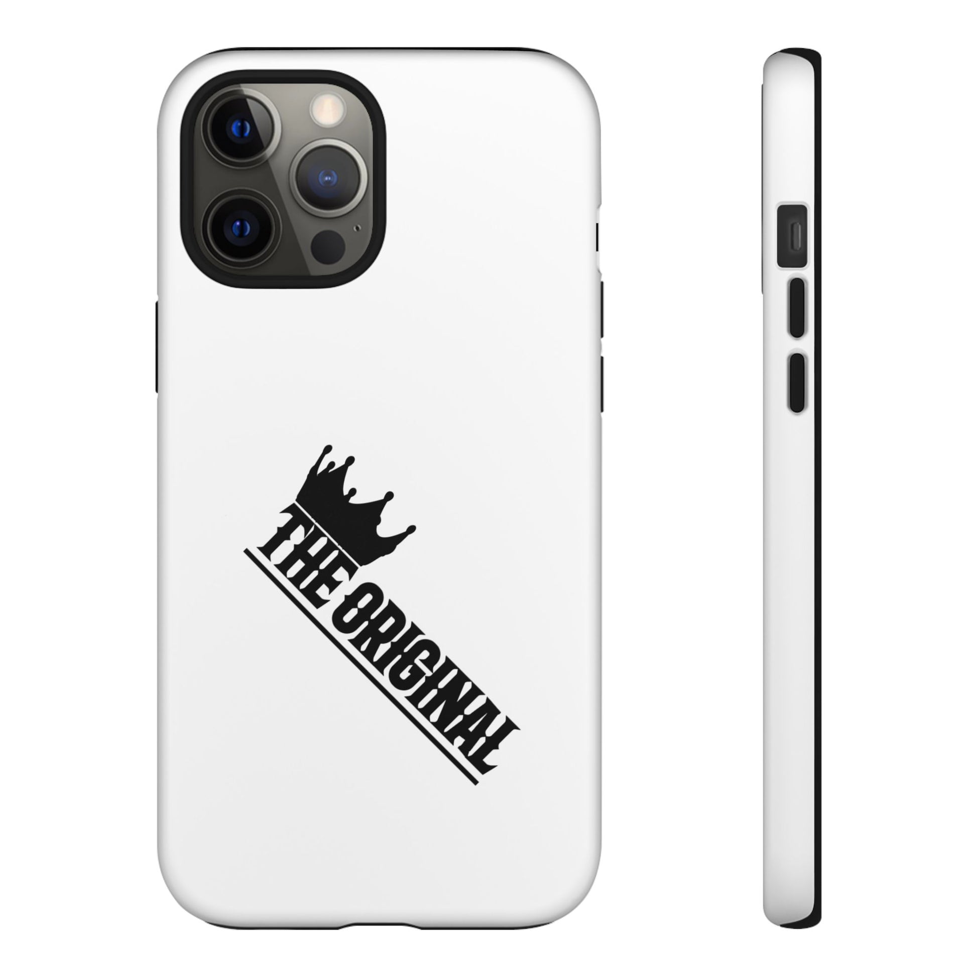 White Christian phone case with black The Original print – durable dual-layer protection with faith-based style