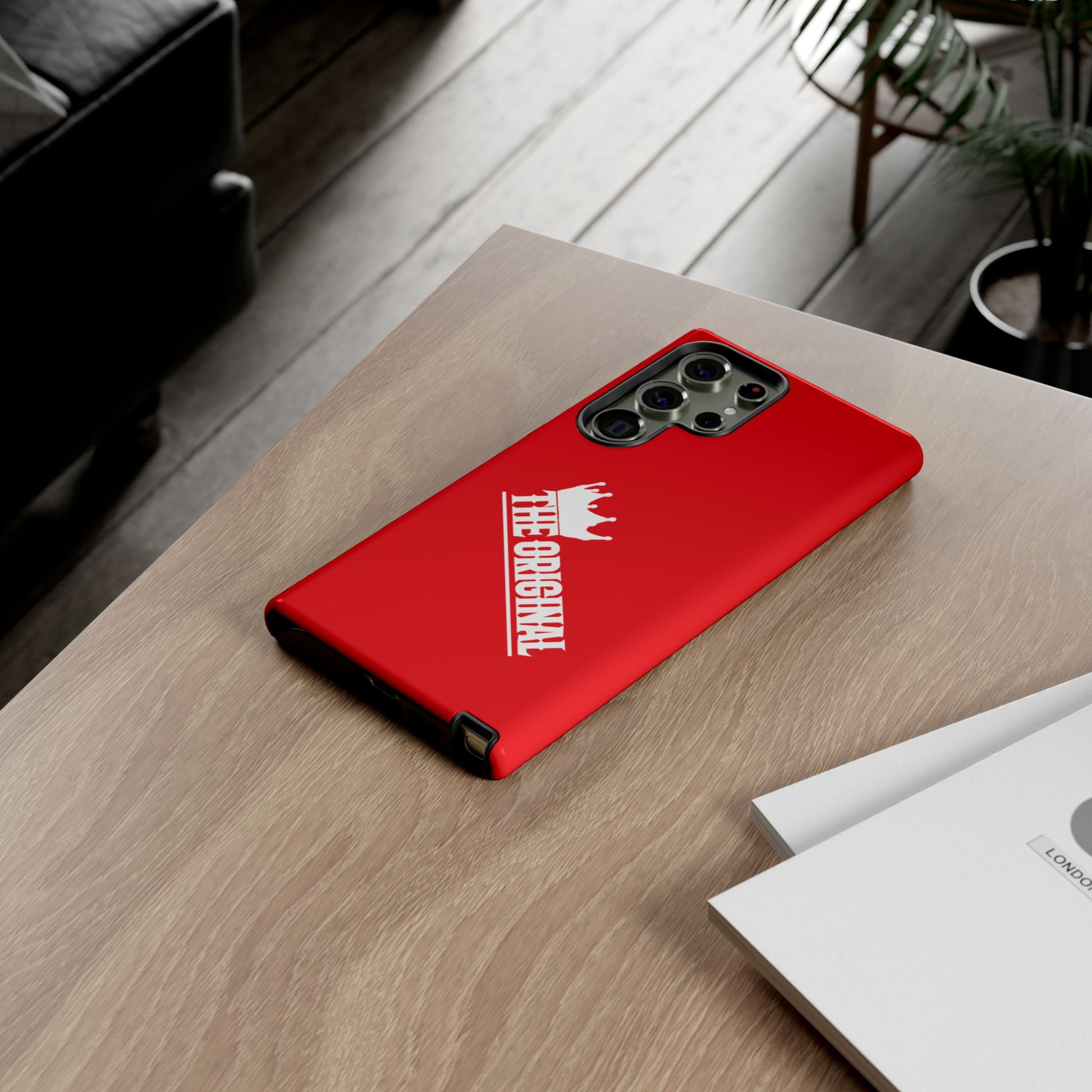 Red phone case with white THE ORIGINAL logo – Christian streetwear style