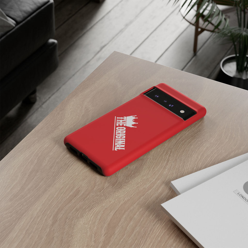 Red phone case with white THE ORIGINAL logo – Christian streetwear style