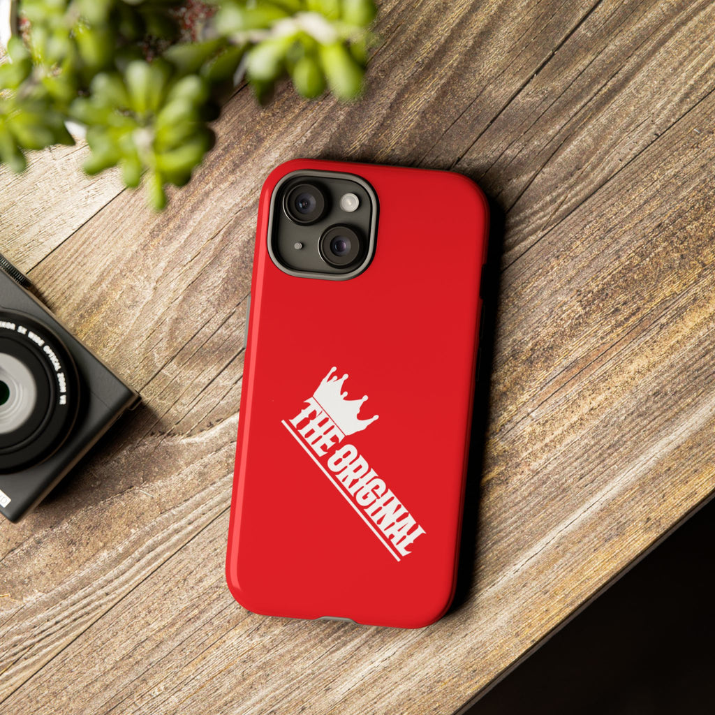 Red phone case with white THE ORIGINAL logo – Christian streetwear style