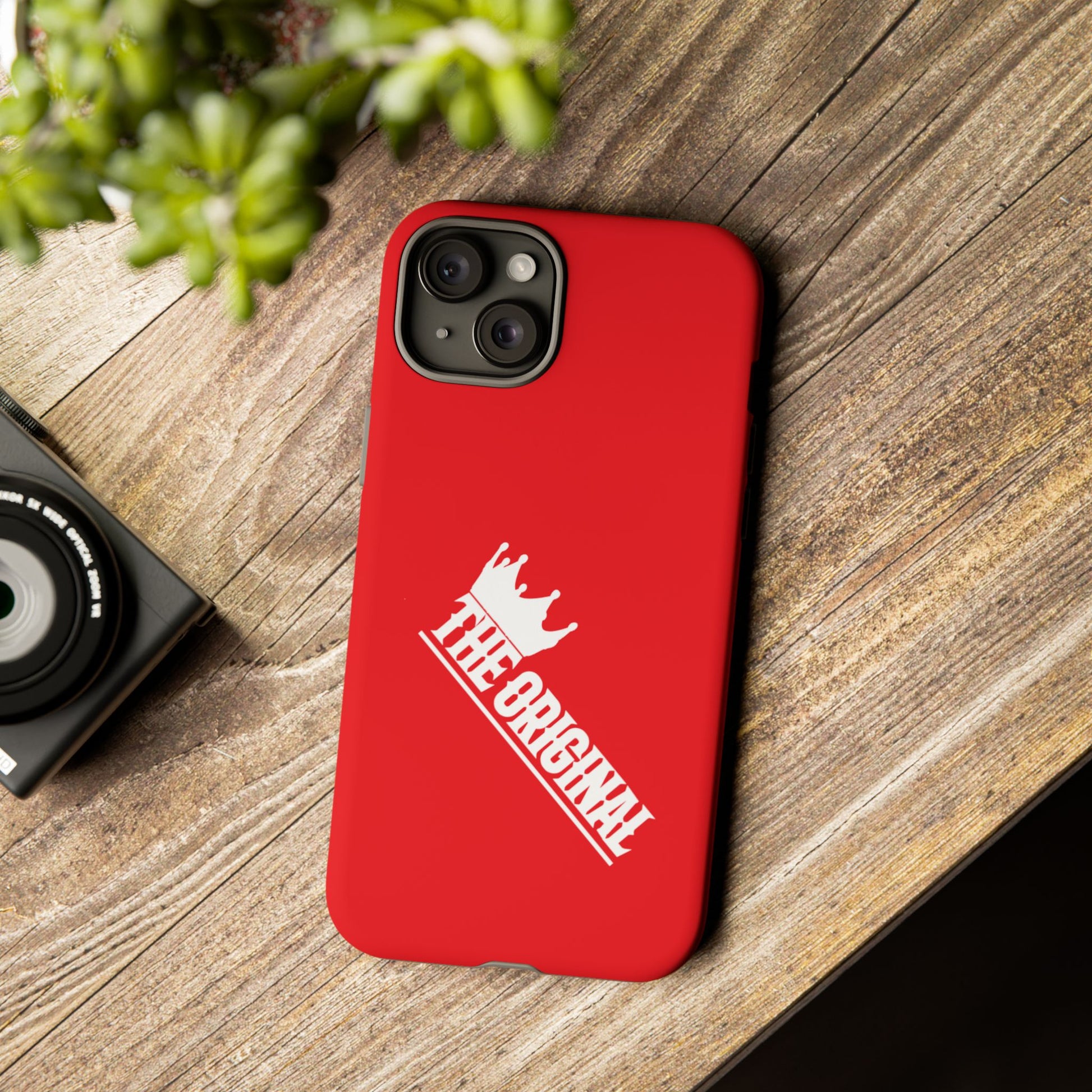 Red phone case with white THE ORIGINAL logo – Christian streetwear style