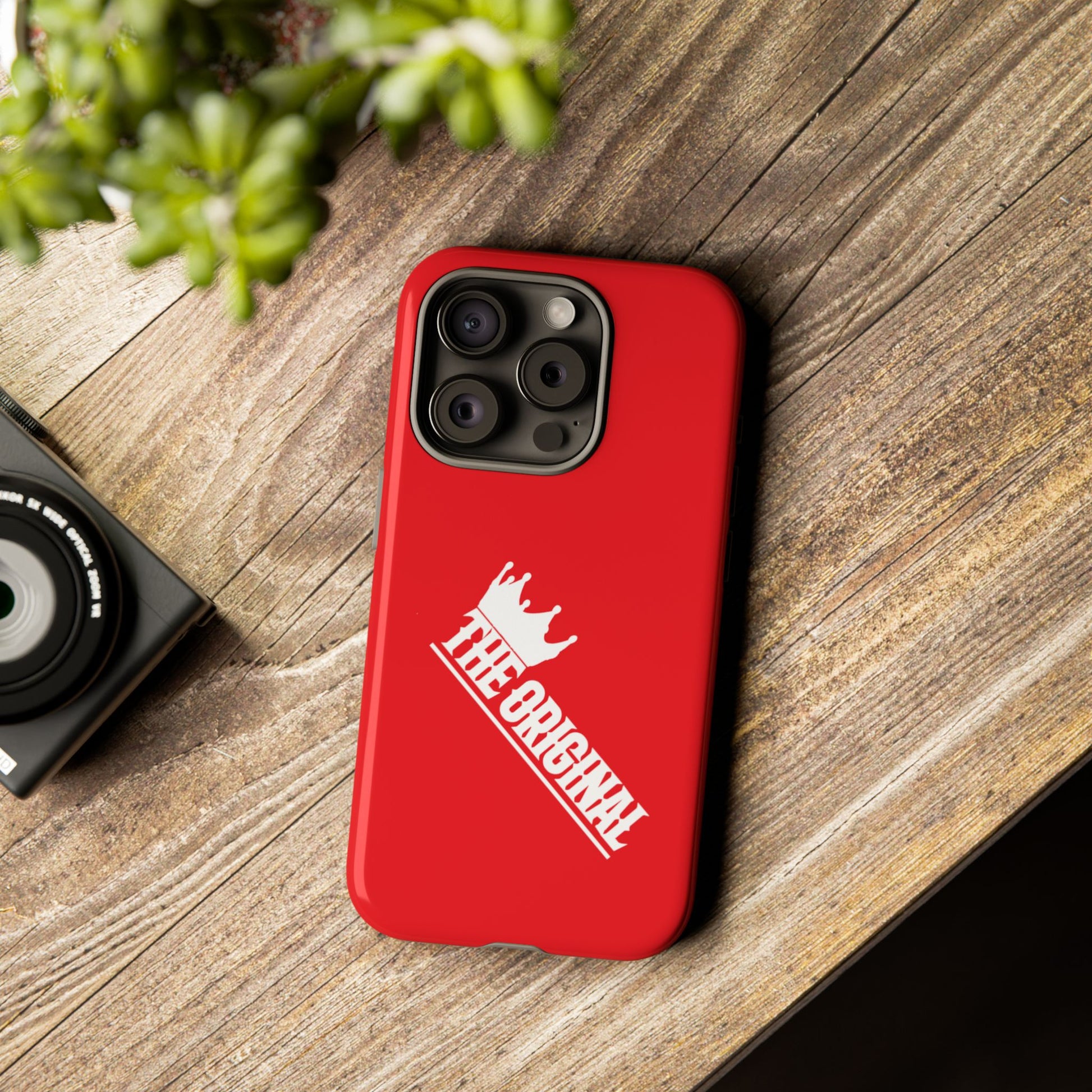 Red phone case with white THE ORIGINAL logo – Christian streetwear style