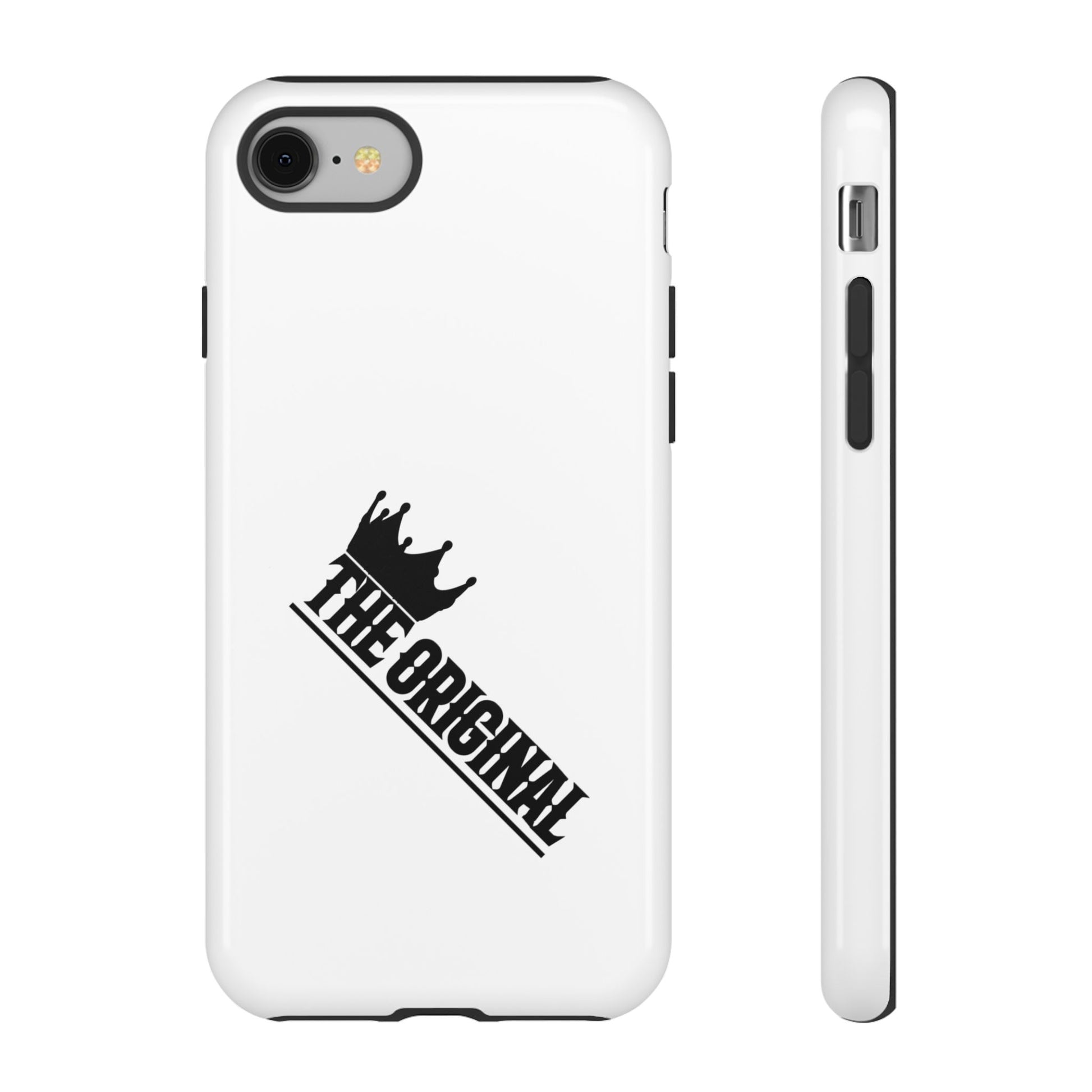 White Christian phone case with black The Original print – durable dual-layer protection with faith-based style