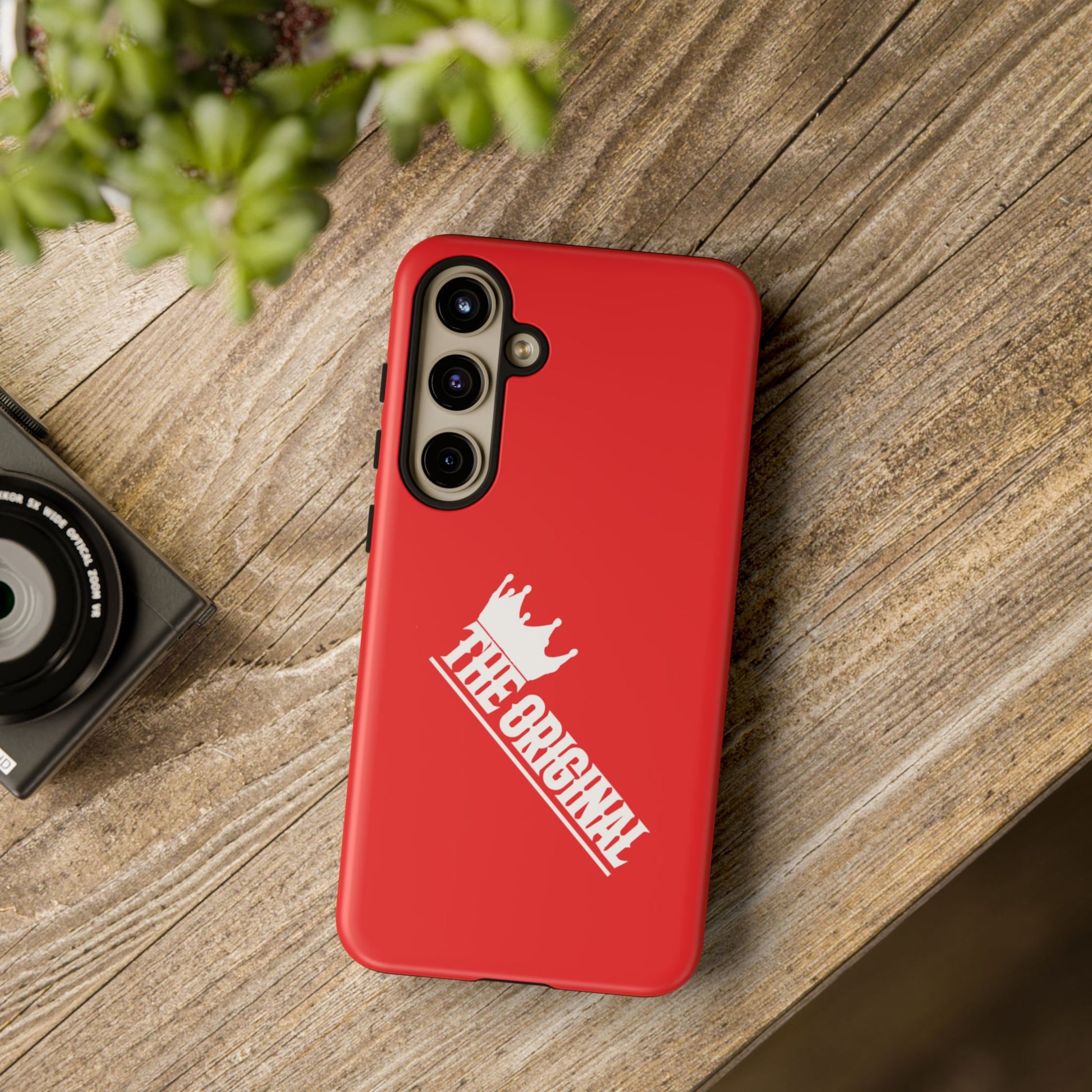 Red phone case with white THE ORIGINAL logo – Christian streetwear style