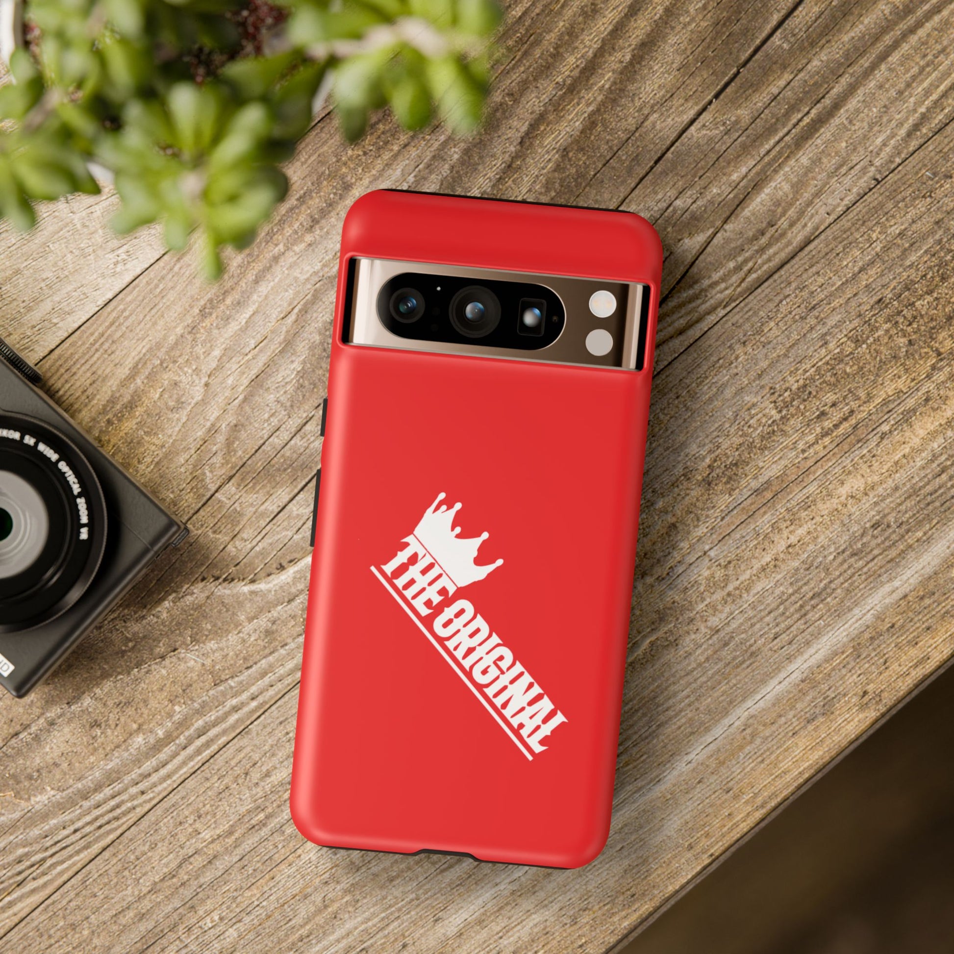 Red phone case with white THE ORIGINAL logo – Christian streetwear style