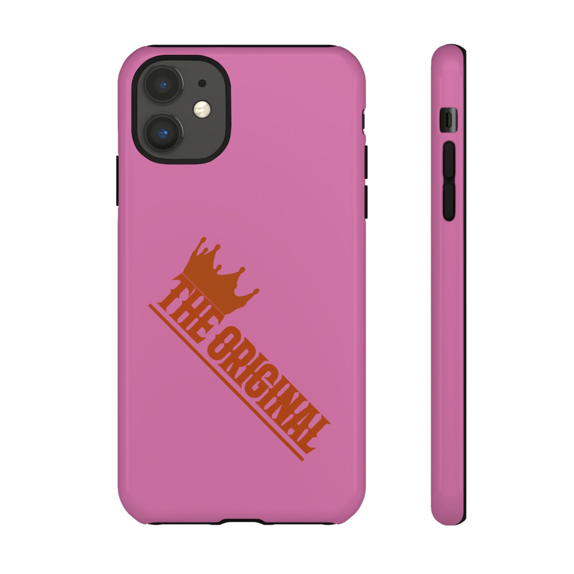 Pink phone case with red THE ORIGINAL logo – Christian streetwear style