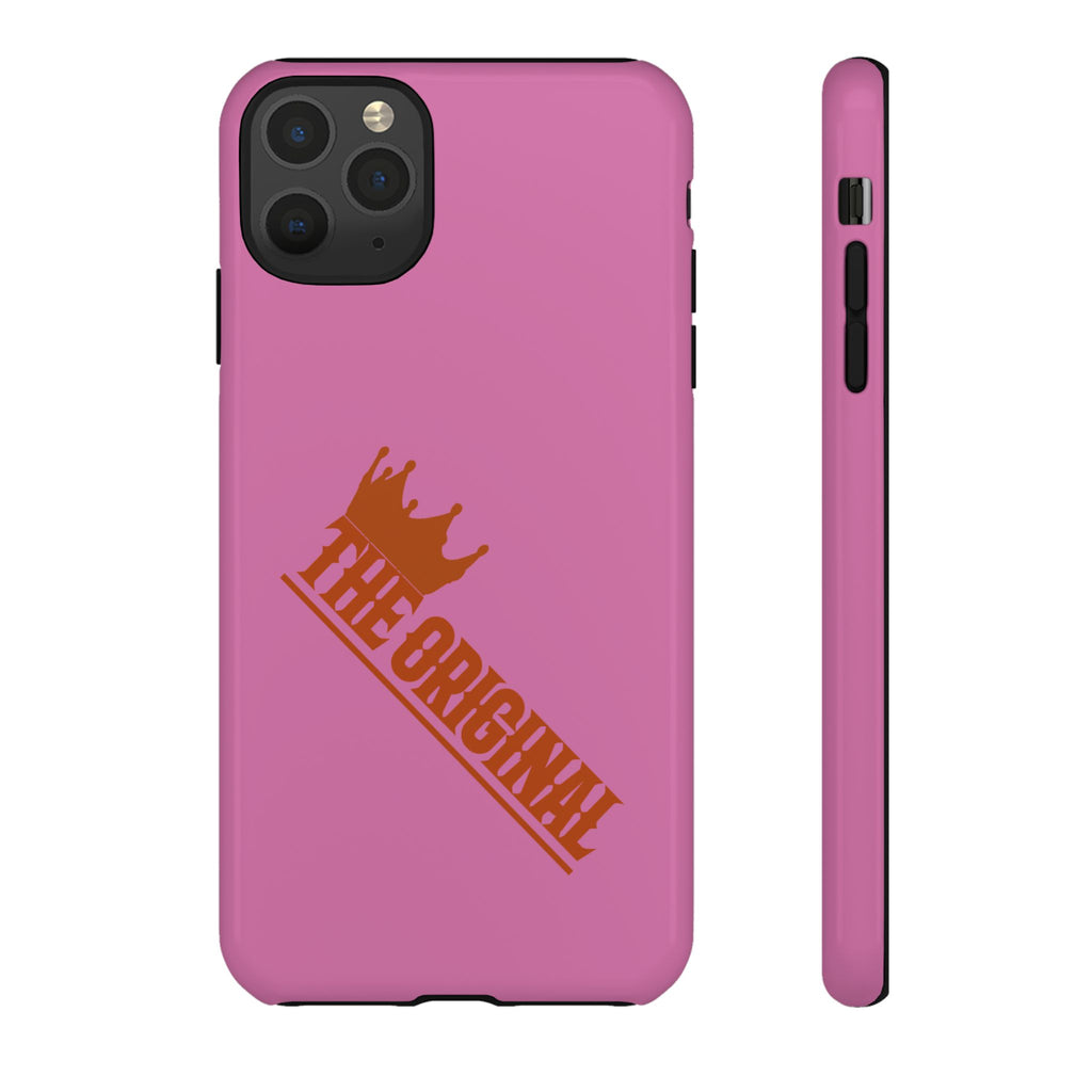 Pink phone case with red THE ORIGINAL logo – Christian streetwear style