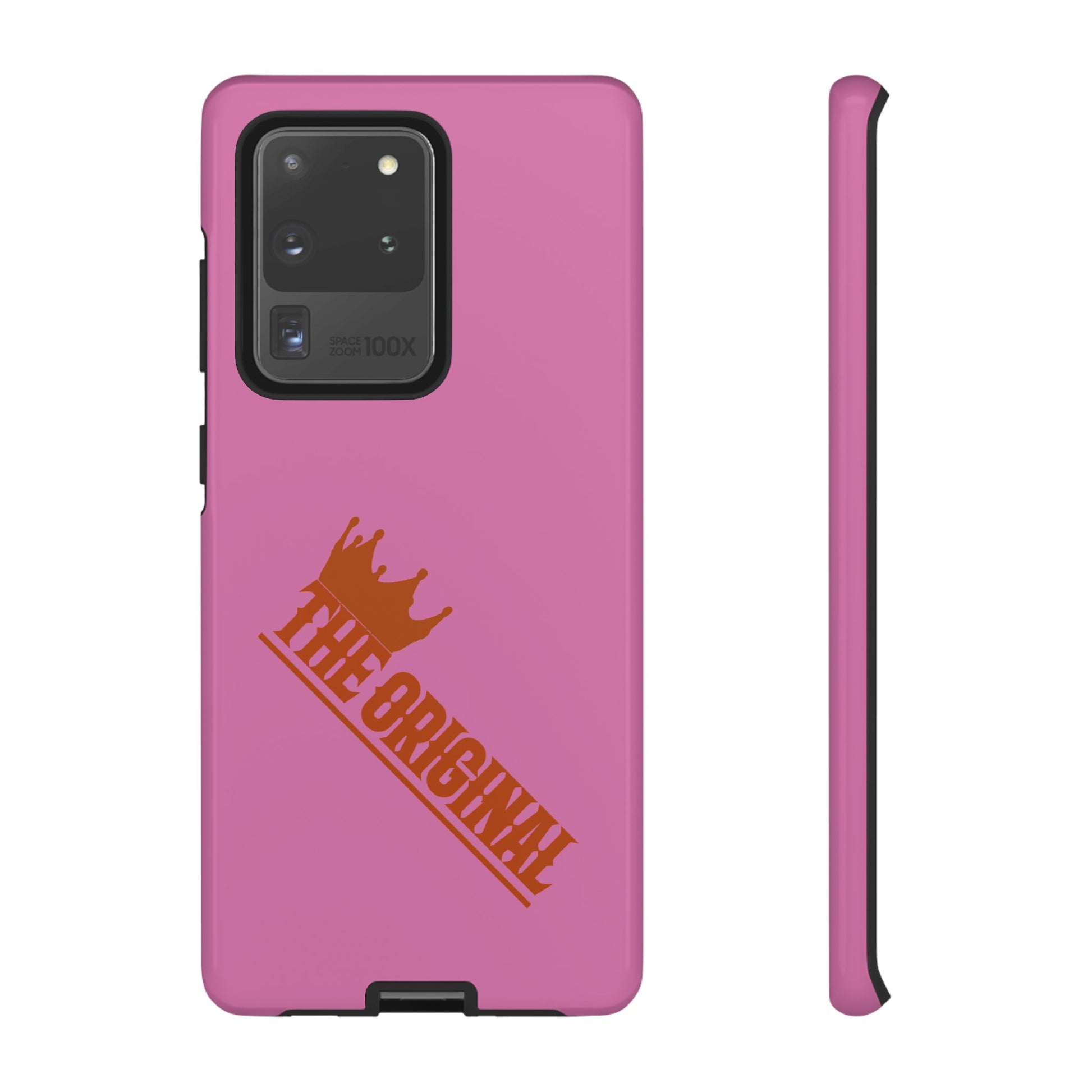 Pink phone case with red THE ORIGINAL logo – Christian streetwear style