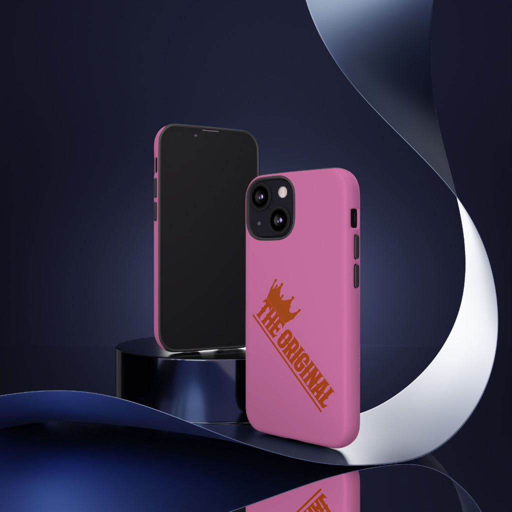 Pink phone case with red THE ORIGINAL logo – Christian streetwear style