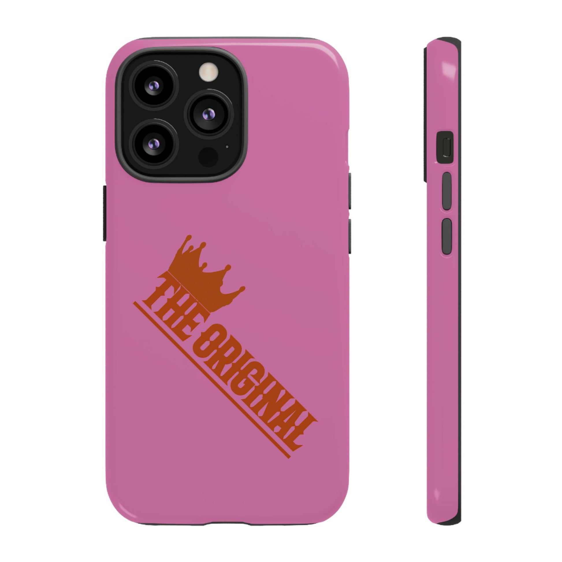 Pink phone case with red THE ORIGINAL logo – Christian streetwear style