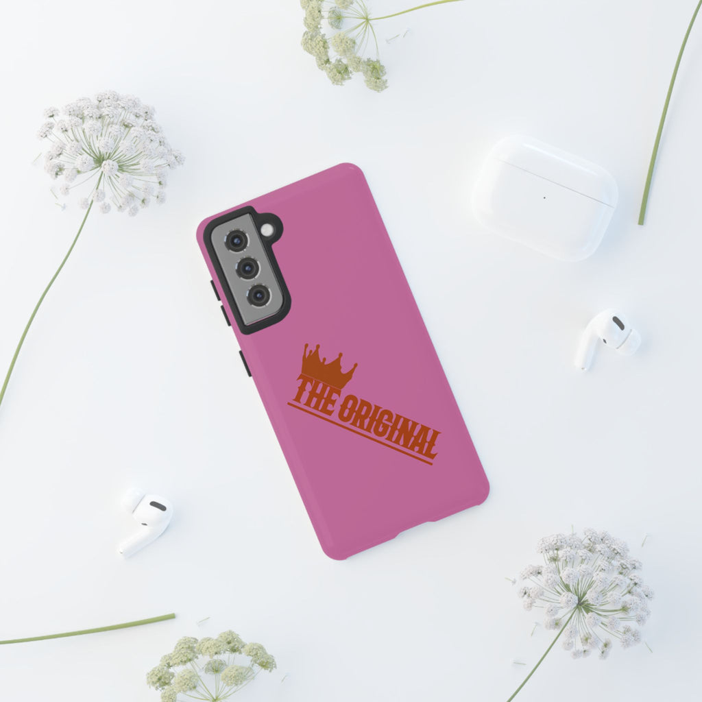 Pink phone case with red THE ORIGINAL logo – Christian streetwear style