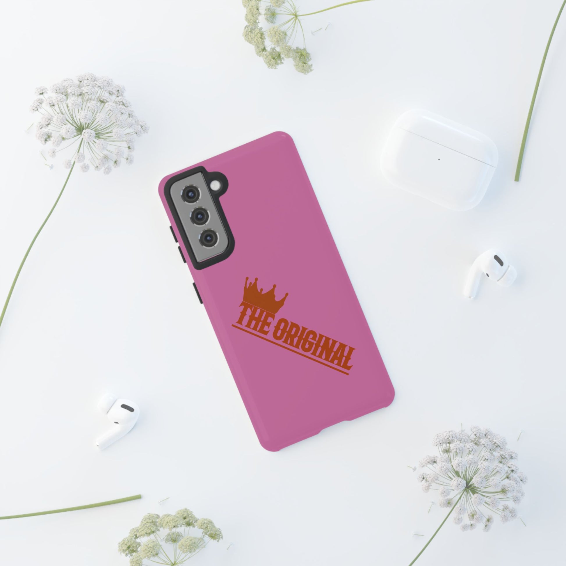 Pink phone case with red THE ORIGINAL logo – Christian streetwear style