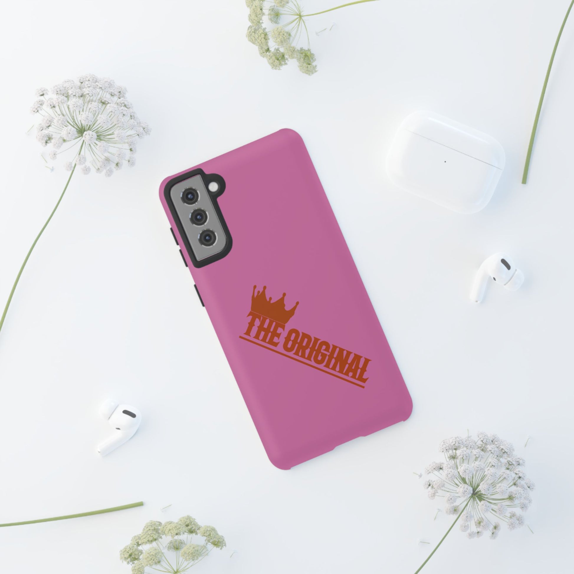 Pink phone case with red THE ORIGINAL logo – Christian streetwear style