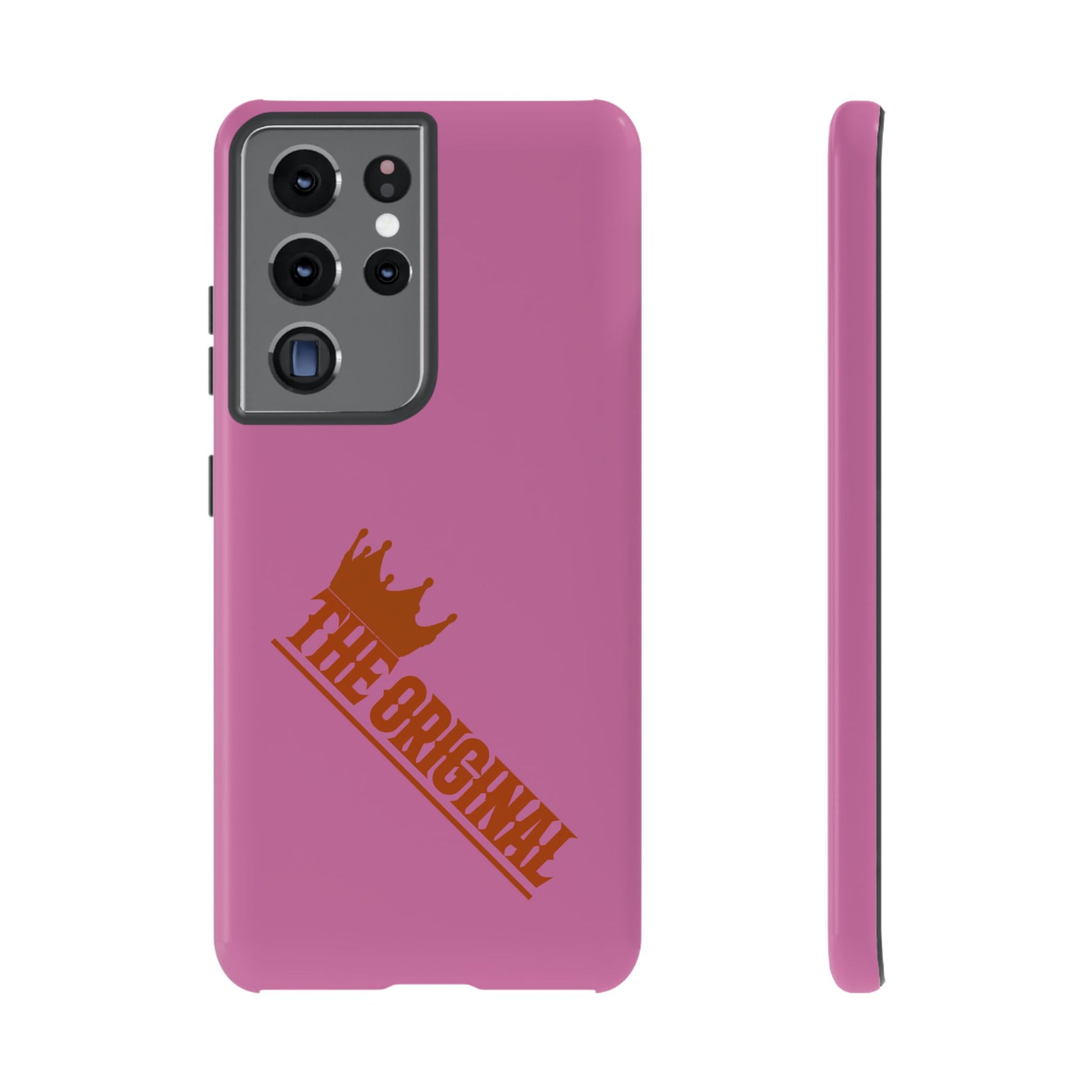 Pink phone case with red THE ORIGINAL logo – Christian streetwear style