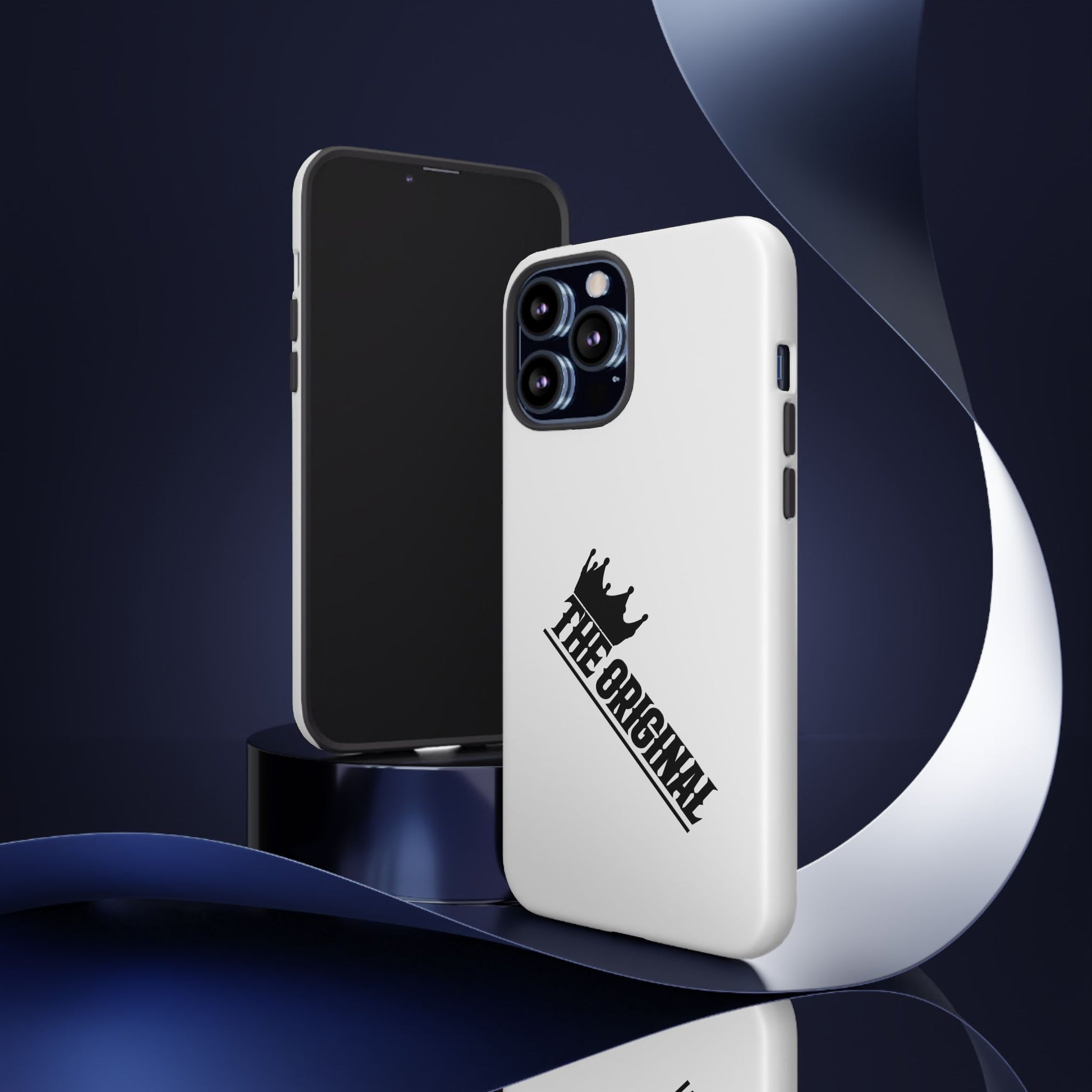 White Christian phone case with black The Original print – durable dual-layer protection with faith-based style