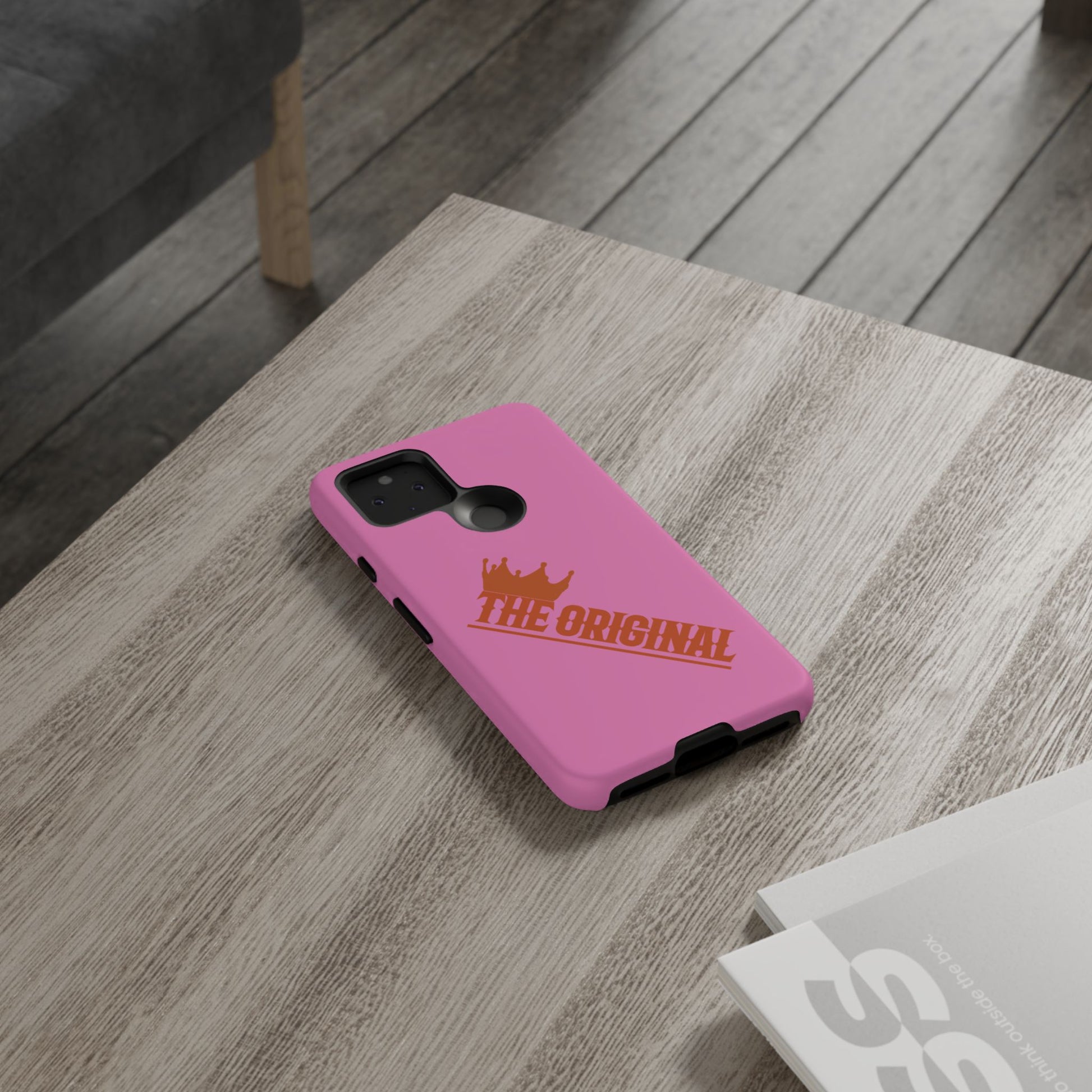Pink phone case with red THE ORIGINAL logo – Christian streetwear style