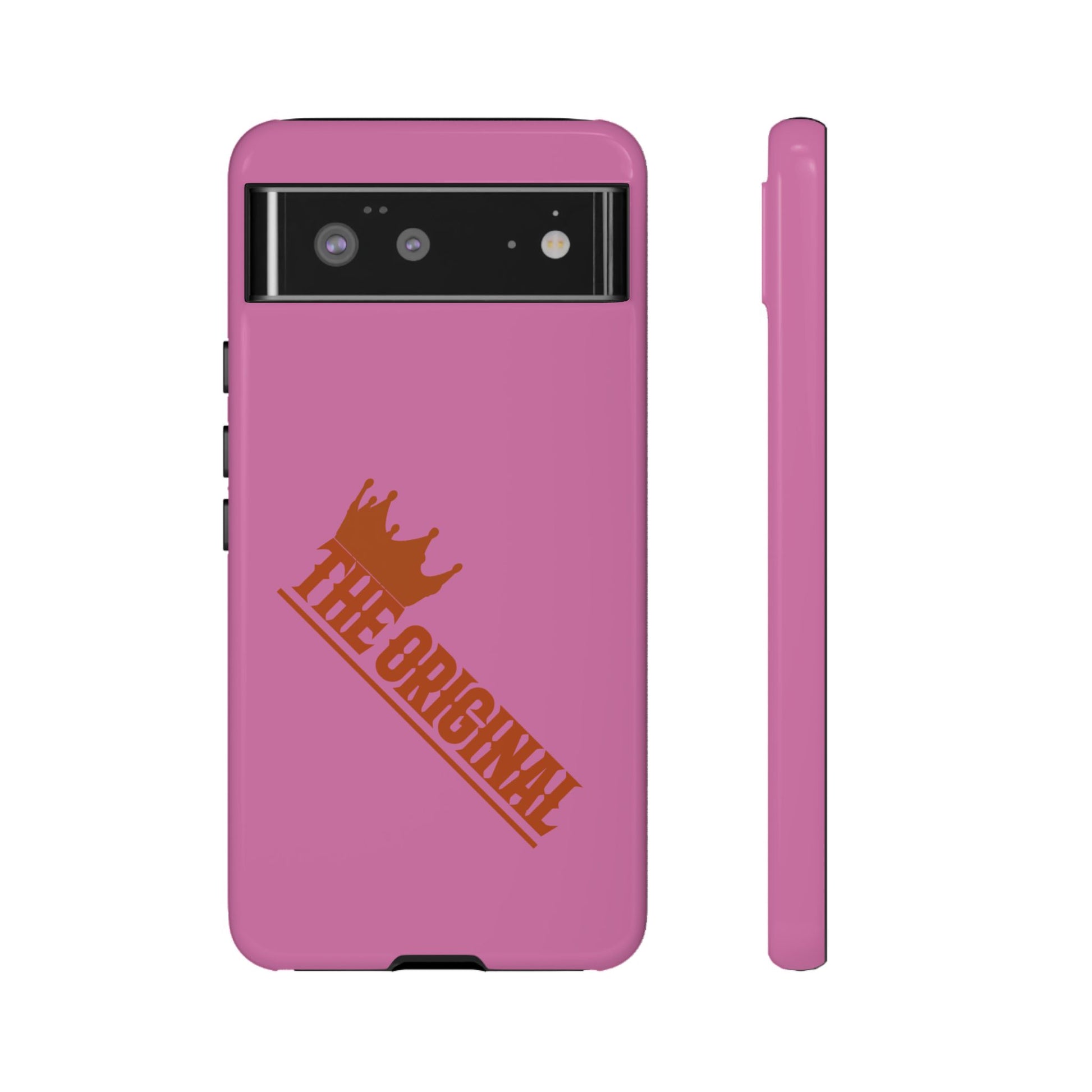 Pink phone case with red THE ORIGINAL logo – Christian streetwear style