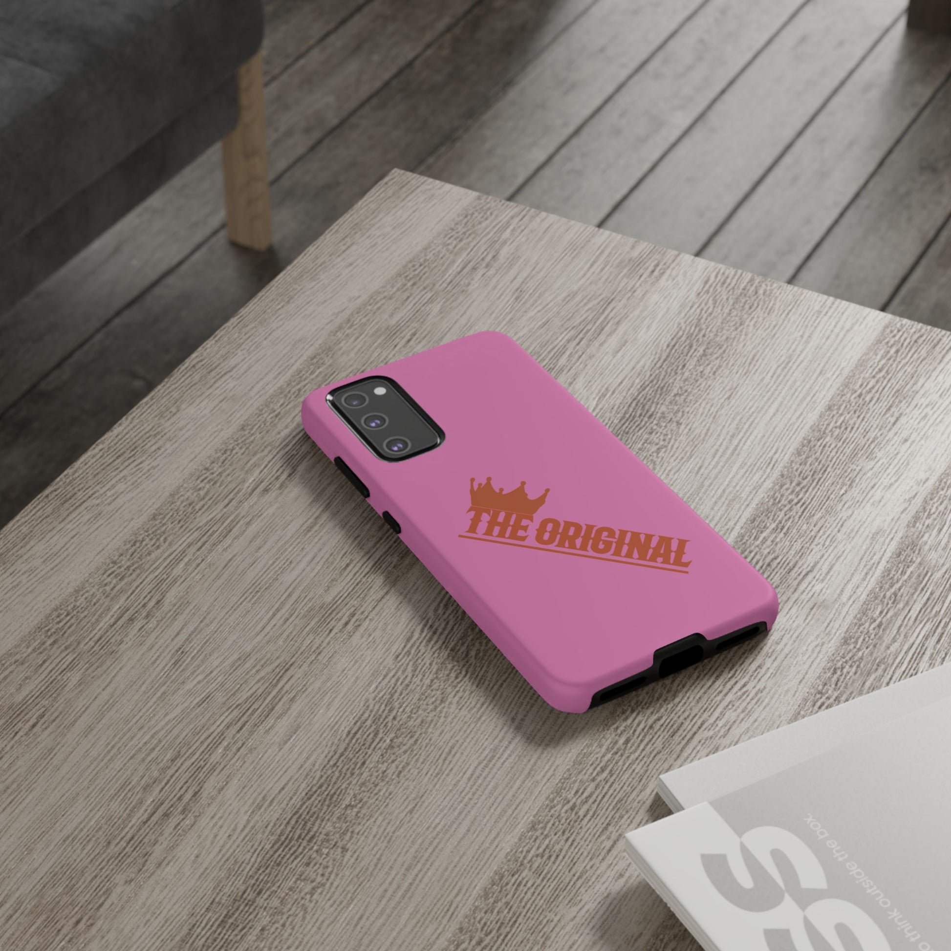 Pink phone case with red THE ORIGINAL logo – Christian streetwear style