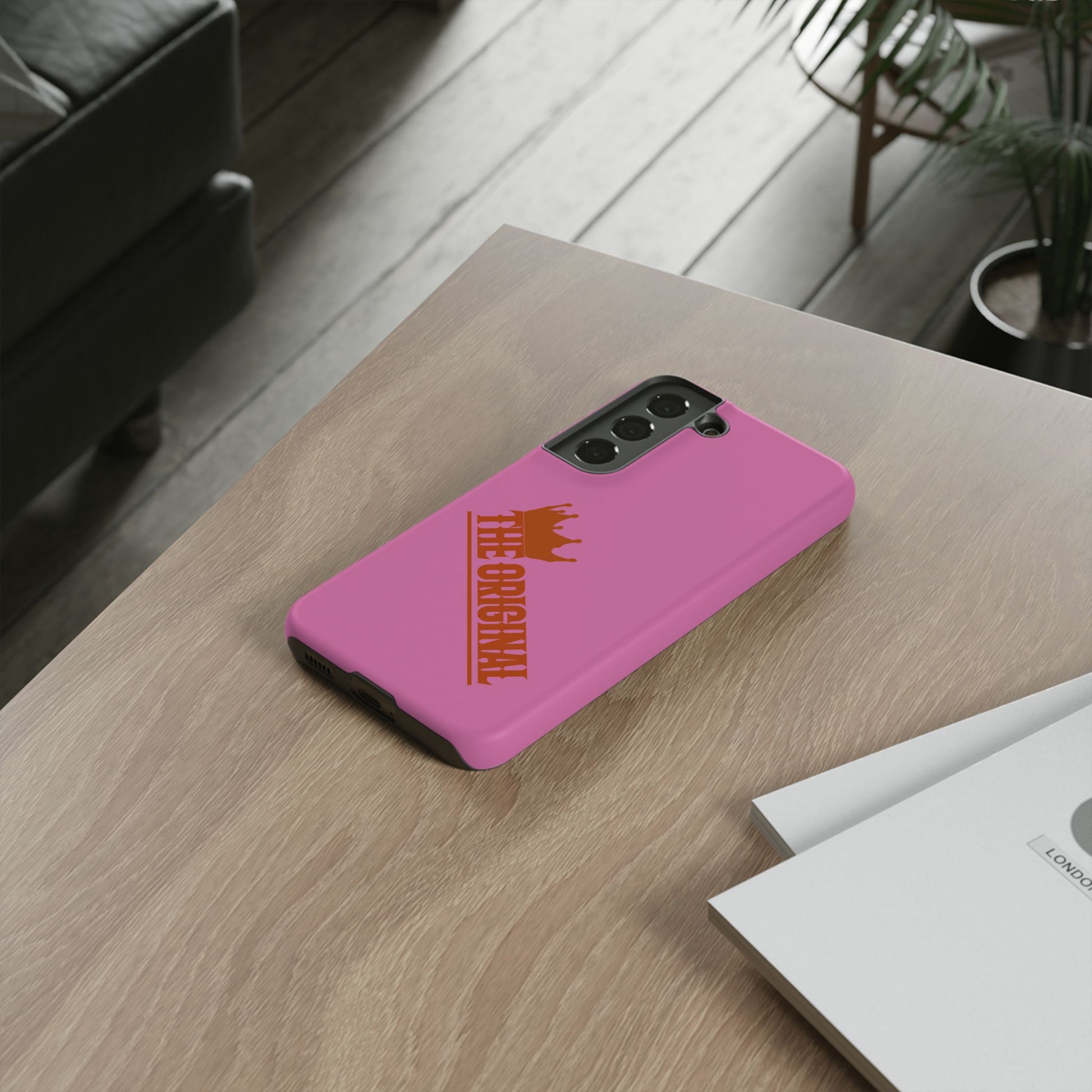 Pink phone case with red THE ORIGINAL logo – Christian streetwear style