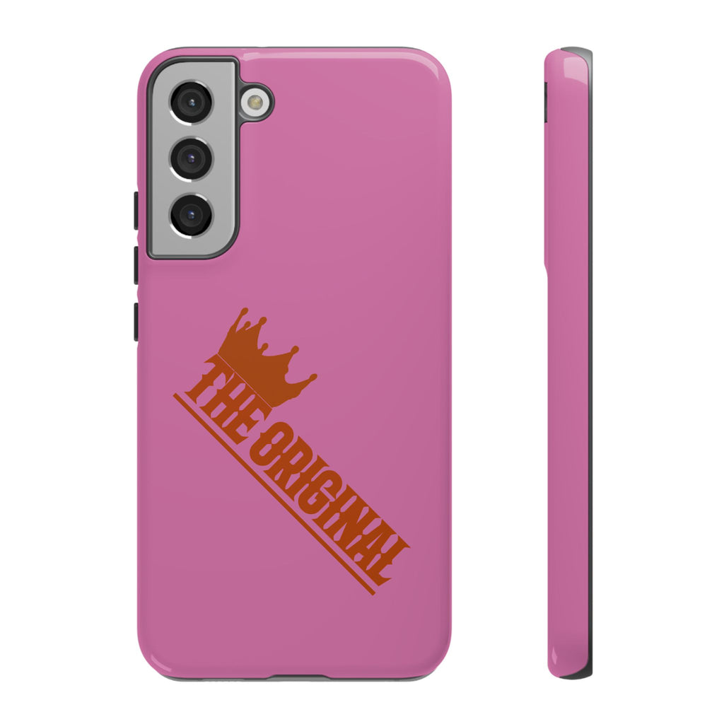 Pink phone case with red THE ORIGINAL logo – Christian streetwear style