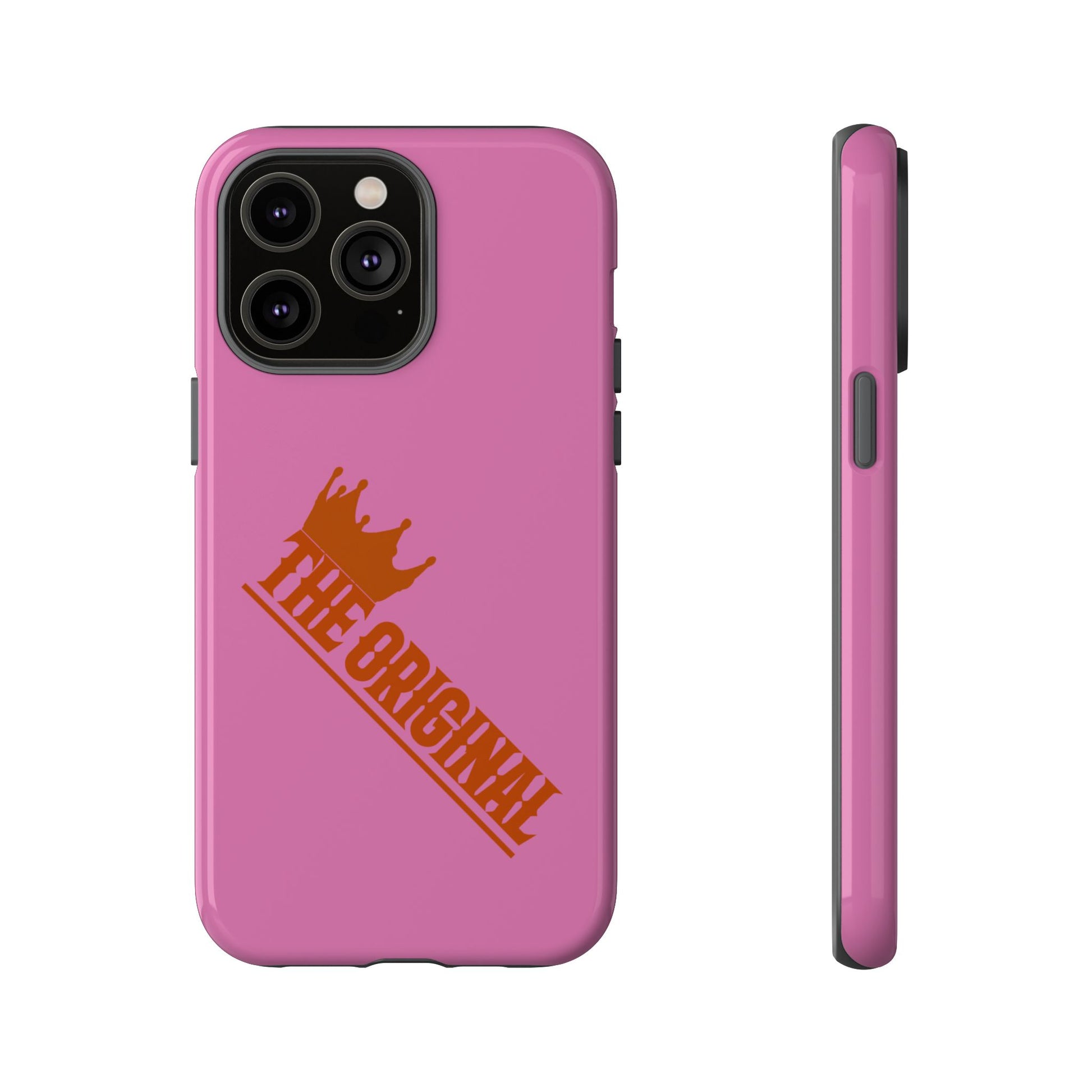 Pink phone case with red THE ORIGINAL logo – Christian streetwear style