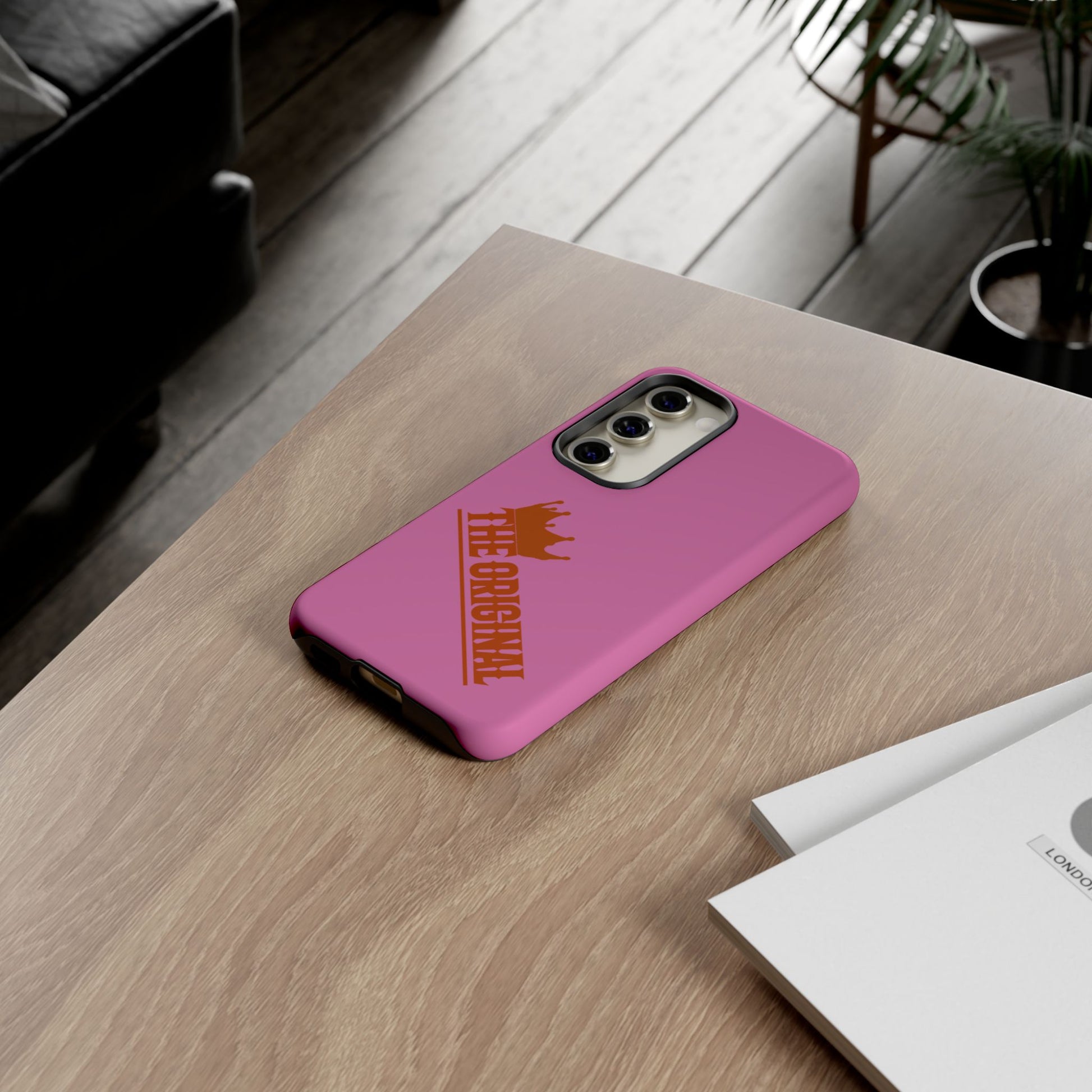 Pink phone case with red THE ORIGINAL logo – Christian streetwear style